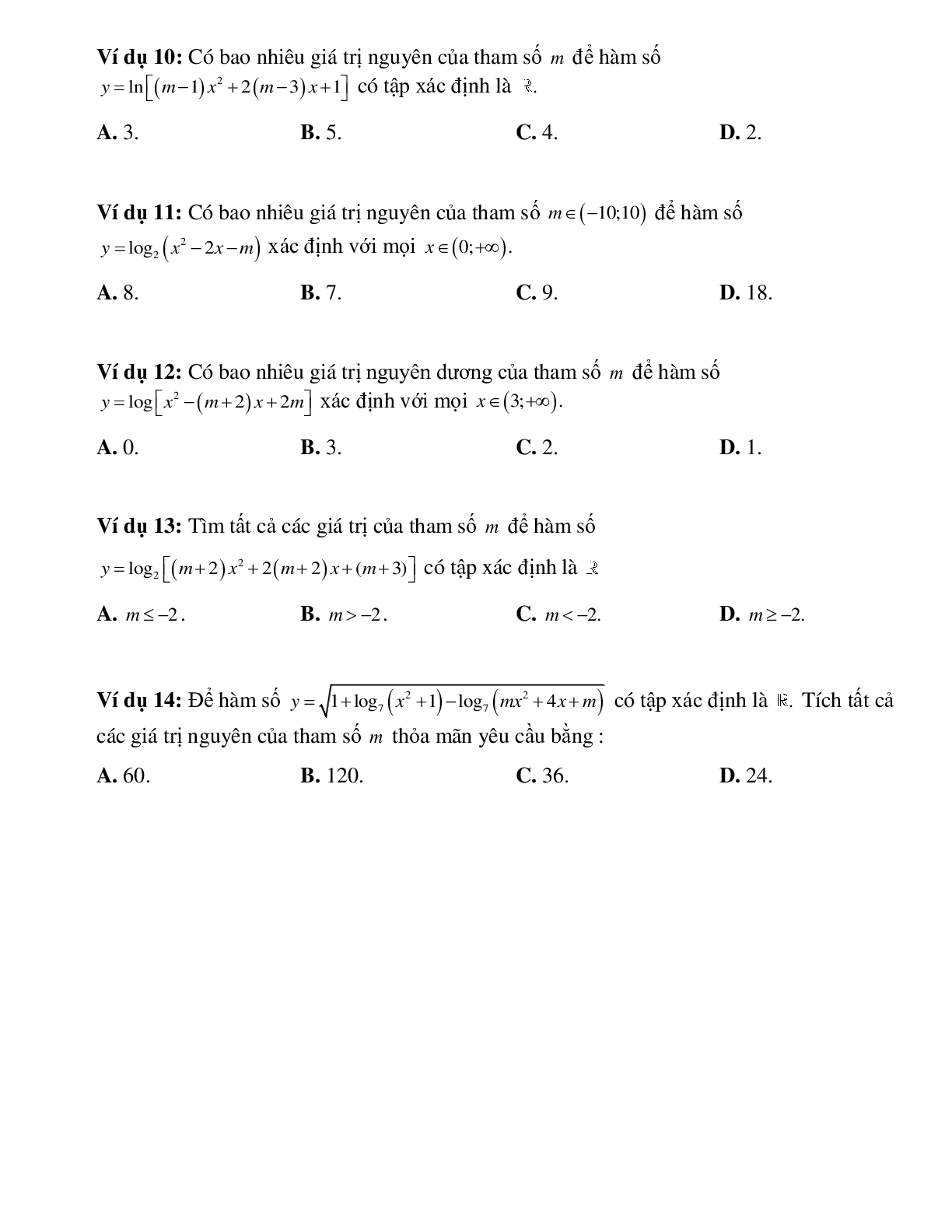 Phương pháp giải và bài tập về Tìm tập xác định của hàm số lũy thừa, hàm số mũ, hàm số logarit (trang 3)