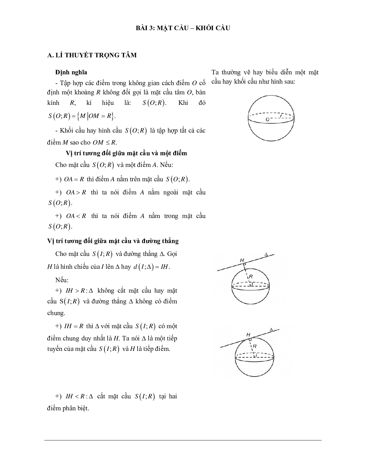 50 Bài tập Mặt cầu (có đáp án)- Toán 12 (trang 1)