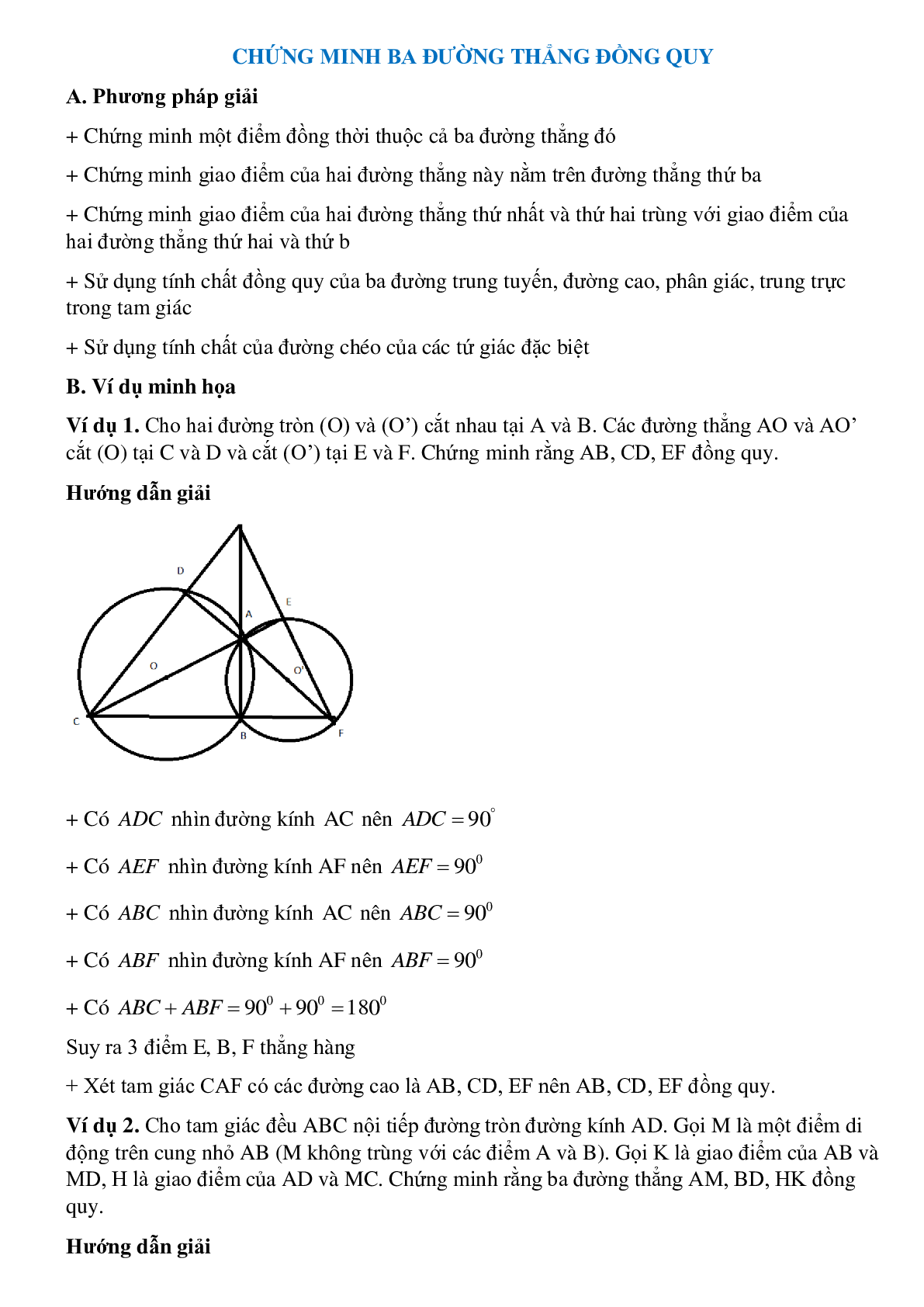 Hệ thống lý thuyết và bài tập tự luyện về Chứng minh ba đường thẳng đồng quy - Ôn thi vào lớp 10 có đáp án (trang 1)