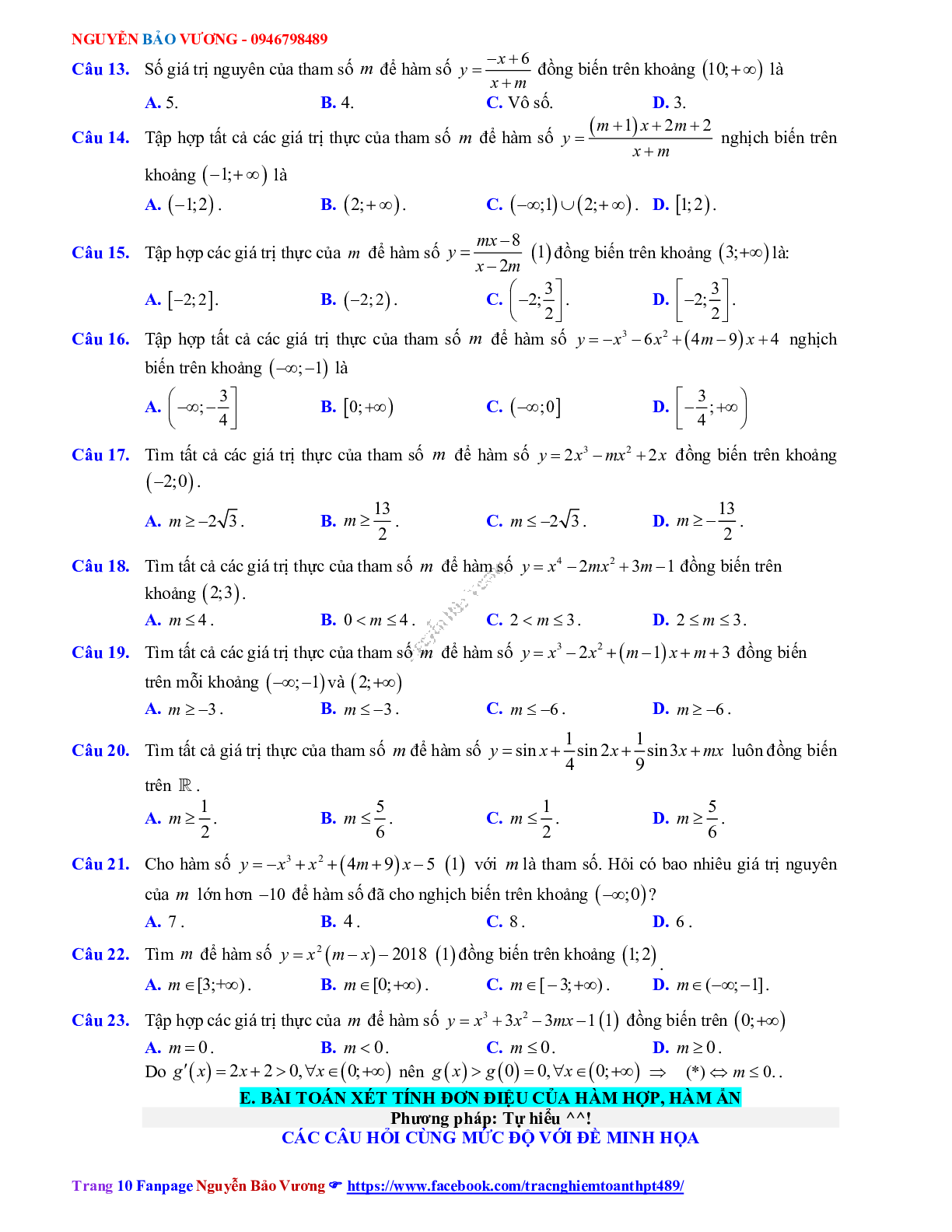 Phương pháp giải Tính đơn điệu của hàm số 2023 (lý thuyết và bài tập) (trang 10)
