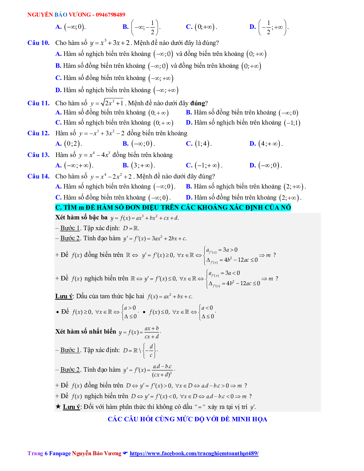 Phương pháp giải Tính đơn điệu của hàm số 2023 (lý thuyết và bài tập) (trang 6)