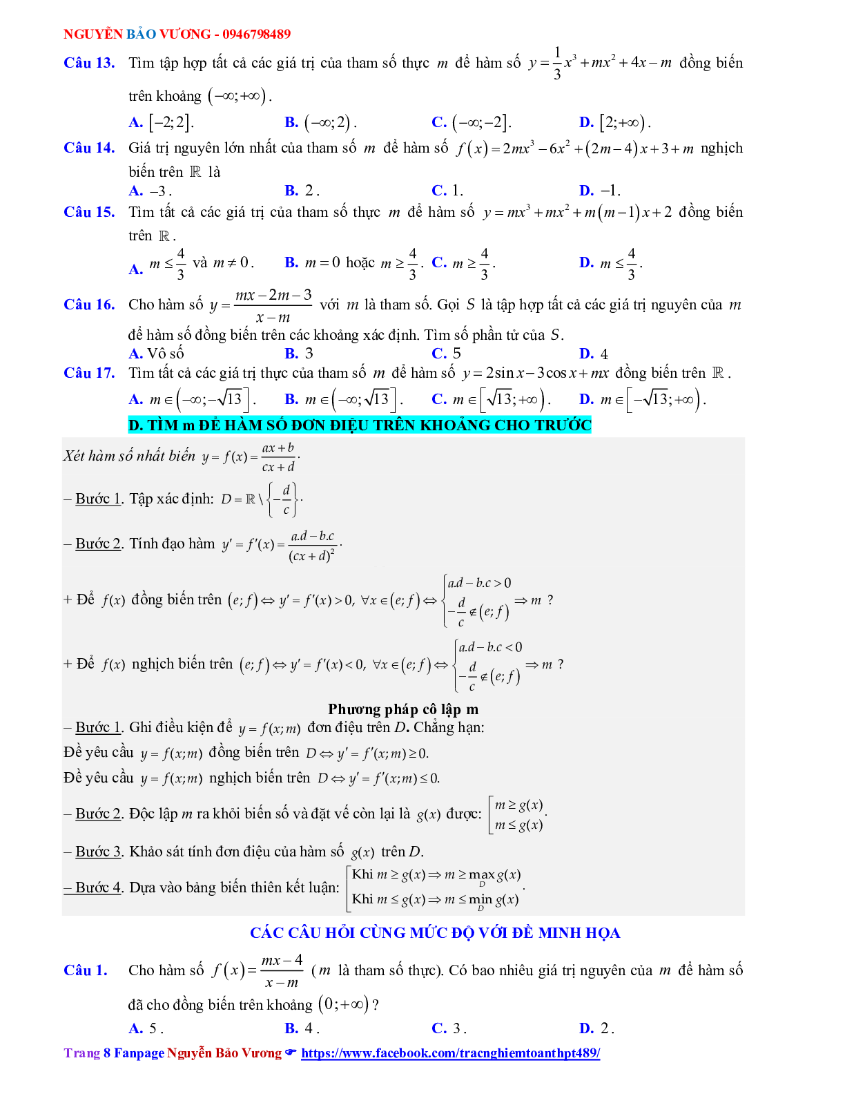 Phương pháp giải Tính đơn điệu của hàm số 2023 (lý thuyết và bài tập) (trang 8)