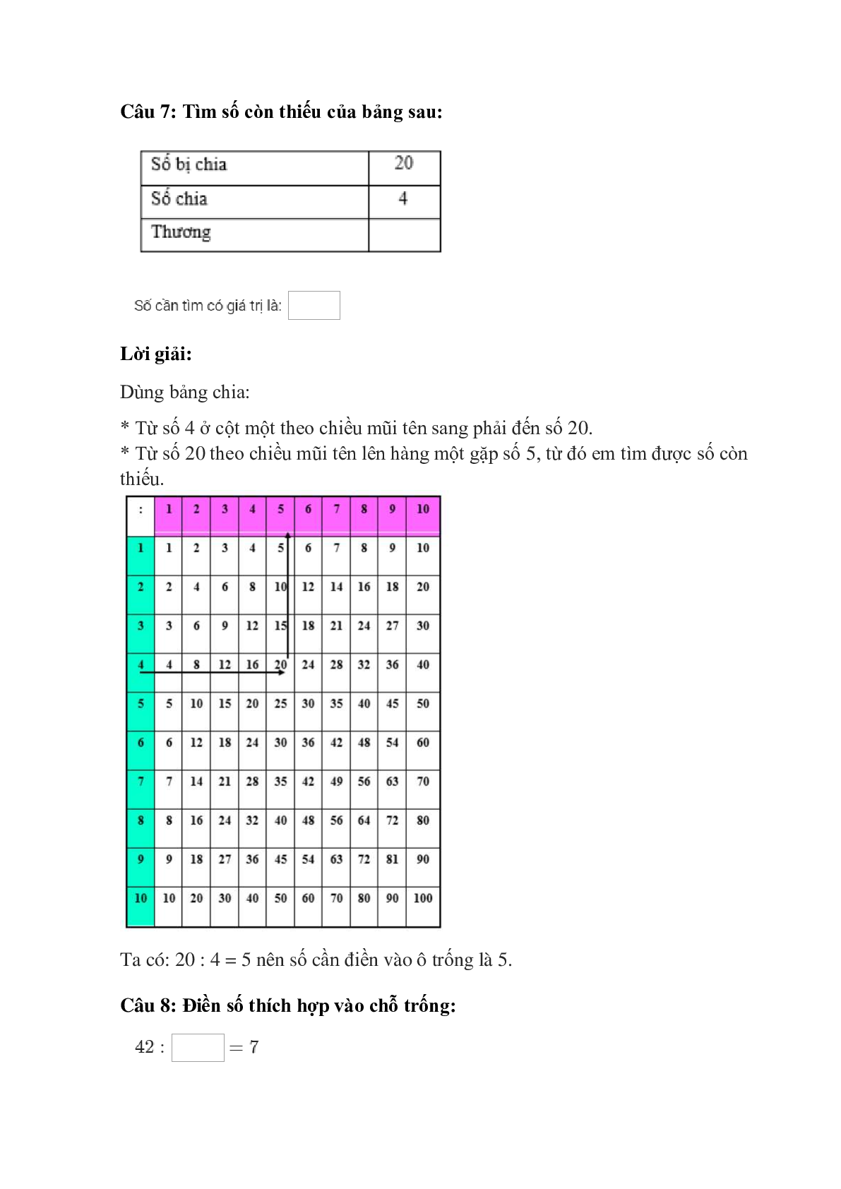 Trắc nghiệm Giới thiệu bảng chia có đáp án – Toán lớp 3 (trang 4)