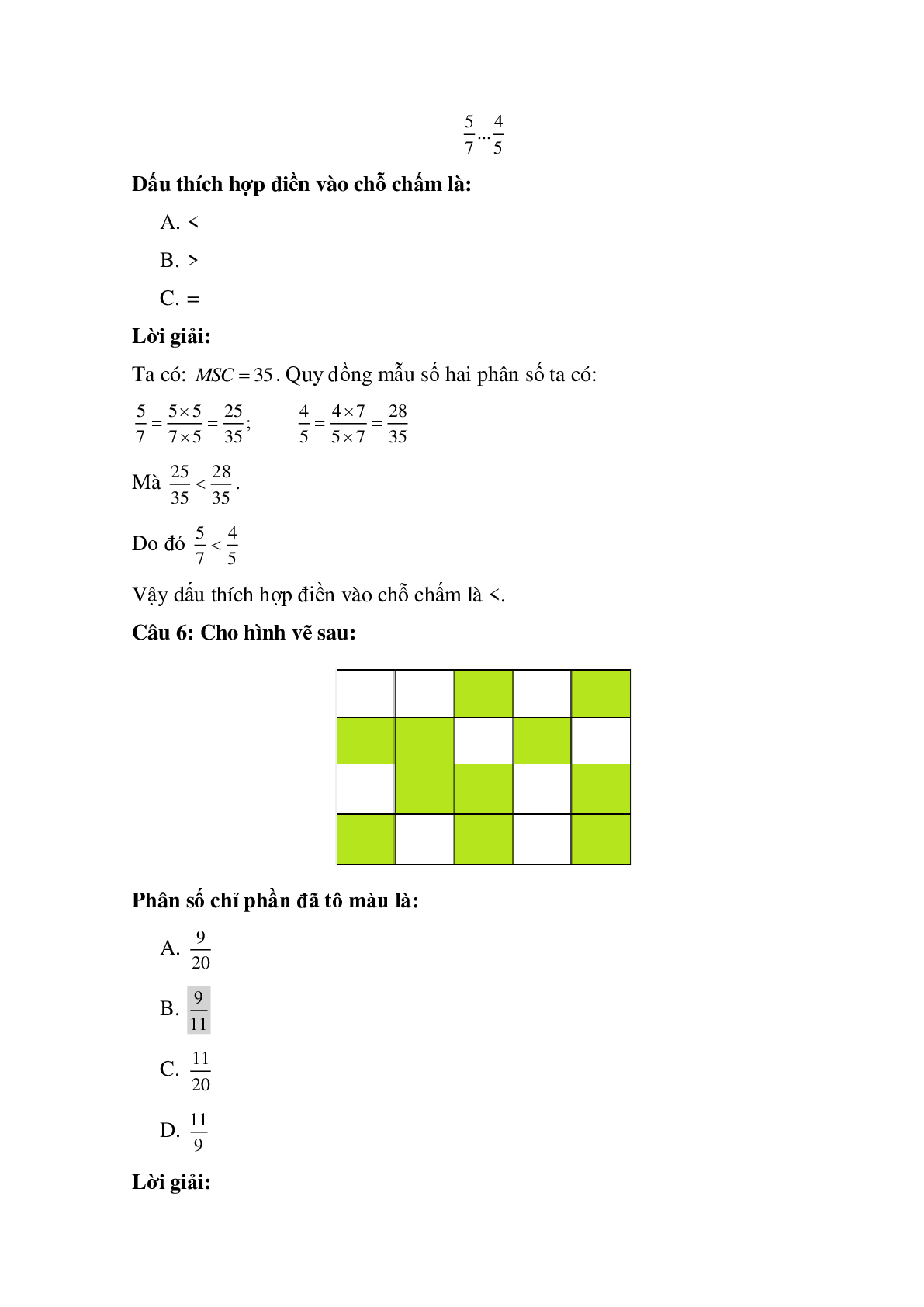 12 câu Trắc nghiệm Ôn tập về phân số có đáp án 2023 – Toán lớp 5 (trang 3)