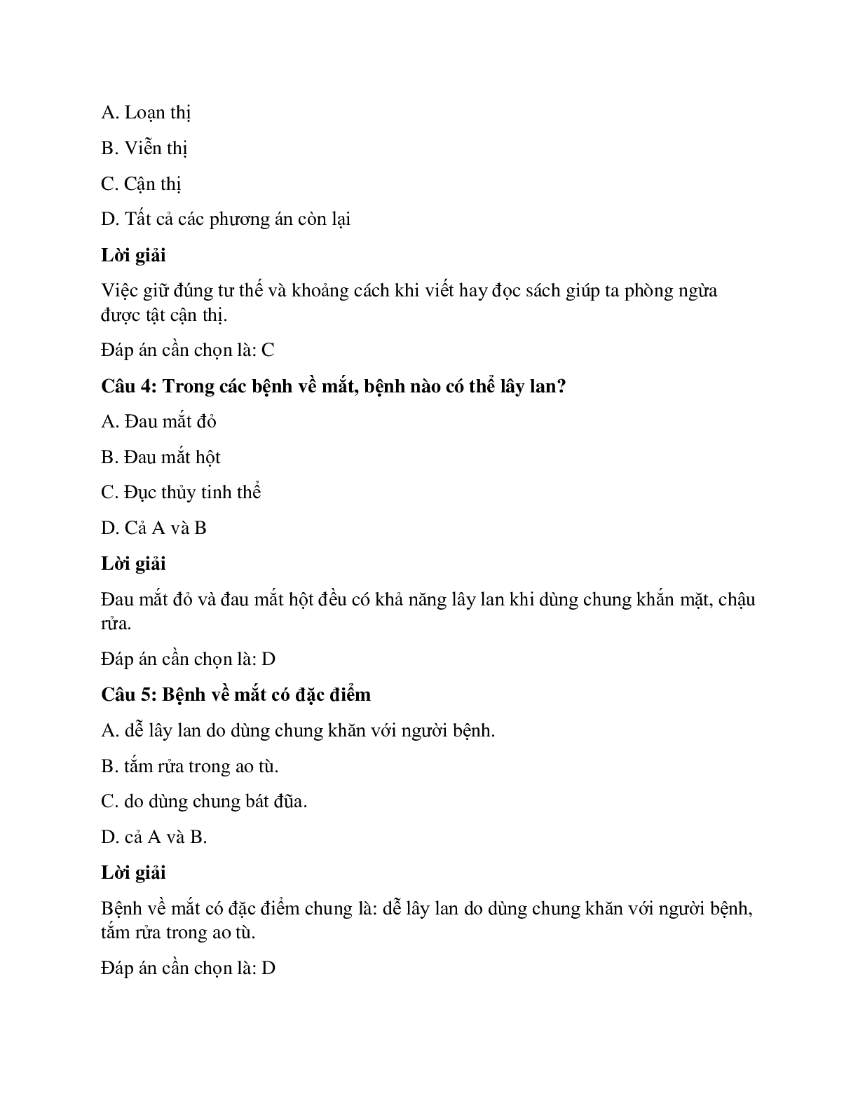 30 câu Trắc nghiệm Sinh học 8 Bài 50 có đáp án 2023: Vệ sinh mắt (trang 2)