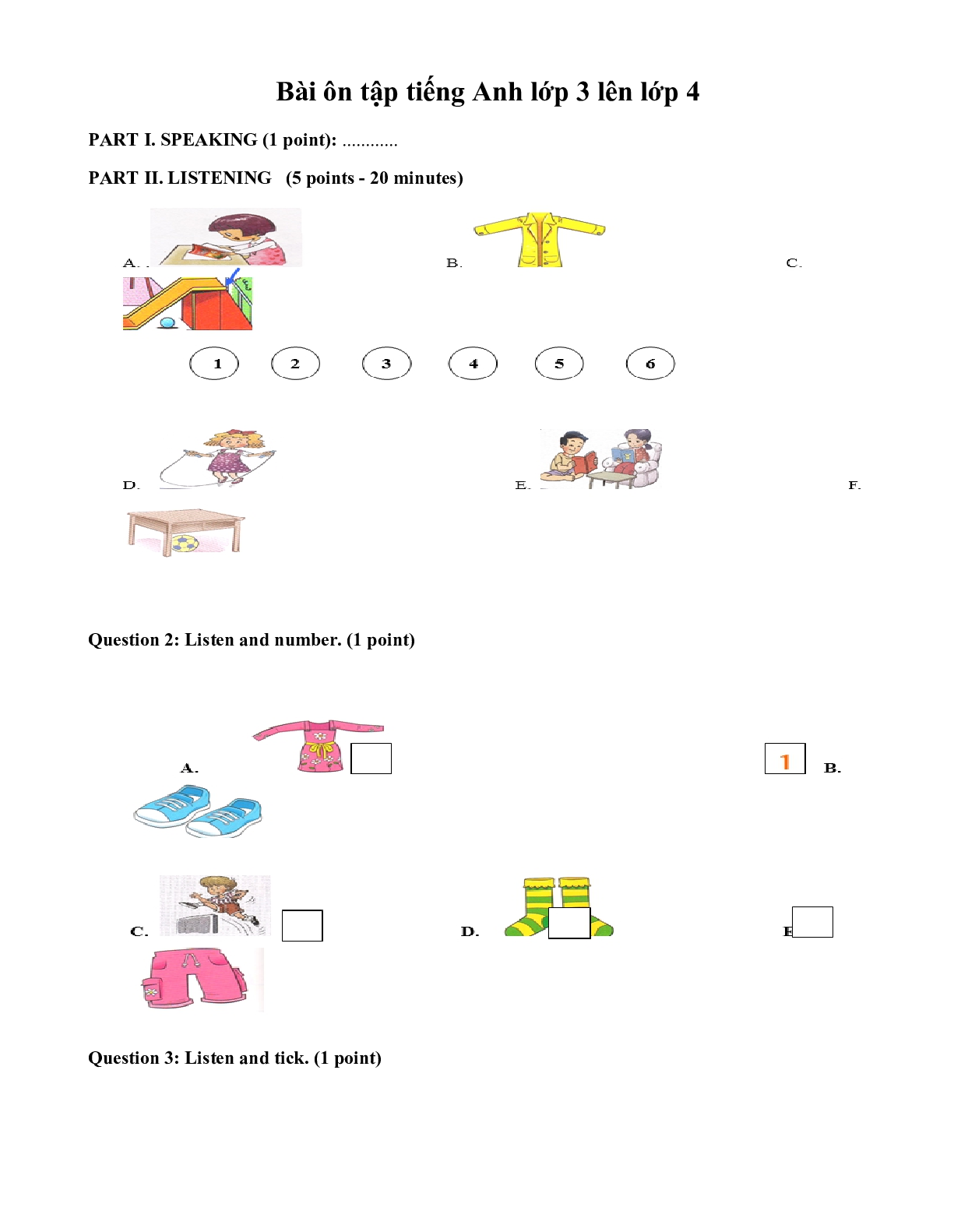 Bài tập ôn hè môn Tiếng Anh lớp 3 lên lớp 4 (trang 1)