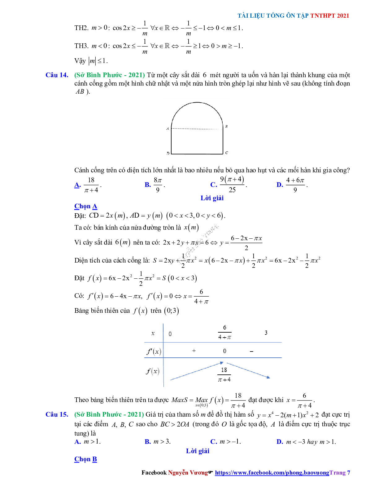 Chuyên đề Khảo sát hàm số- mức độ vận dụng có đáp án môn Toán lớp 12 (trang 7)