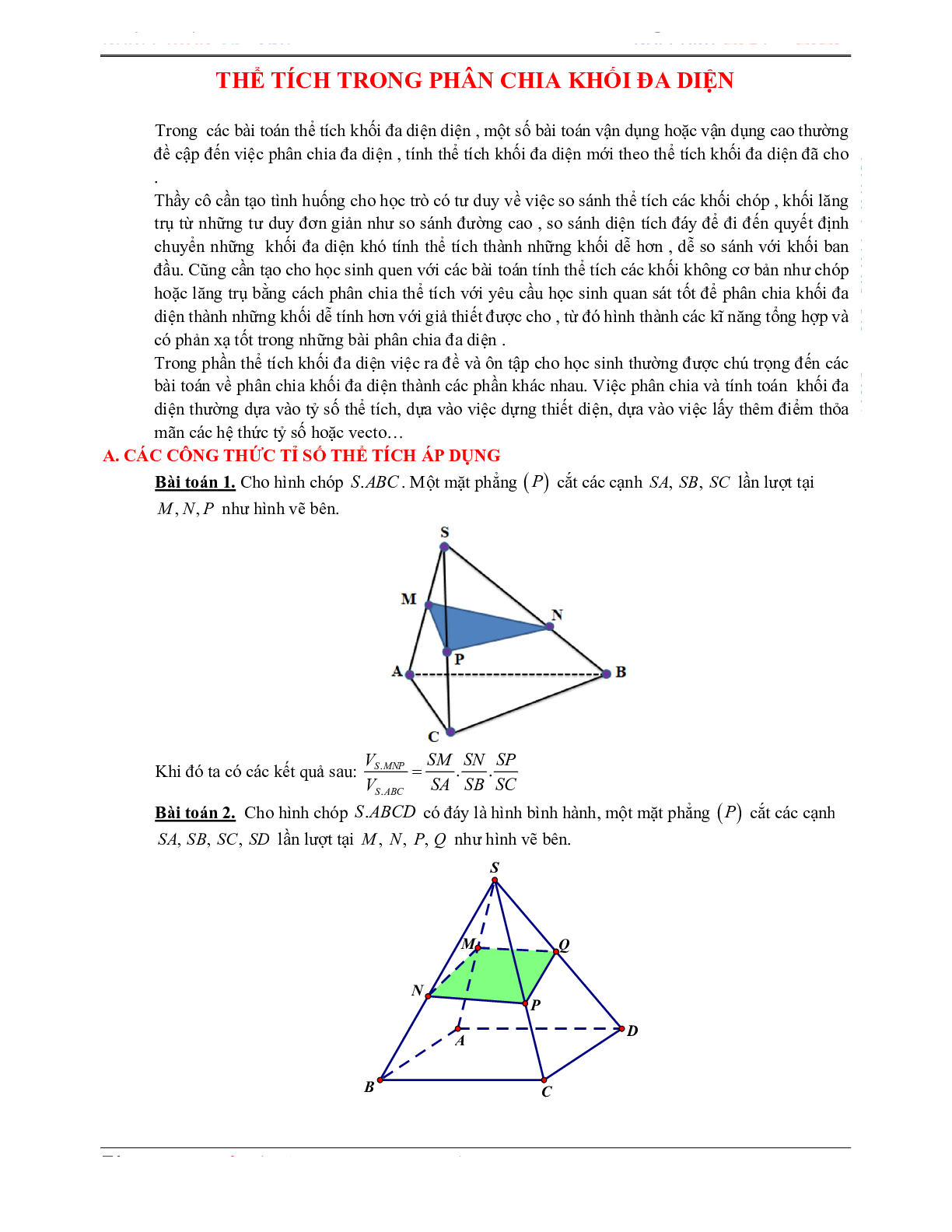 50 Bài tập Khái niệm về thể tích trong phân chia khối đa diện (có đáp án) - Toán 12 (trang 1)