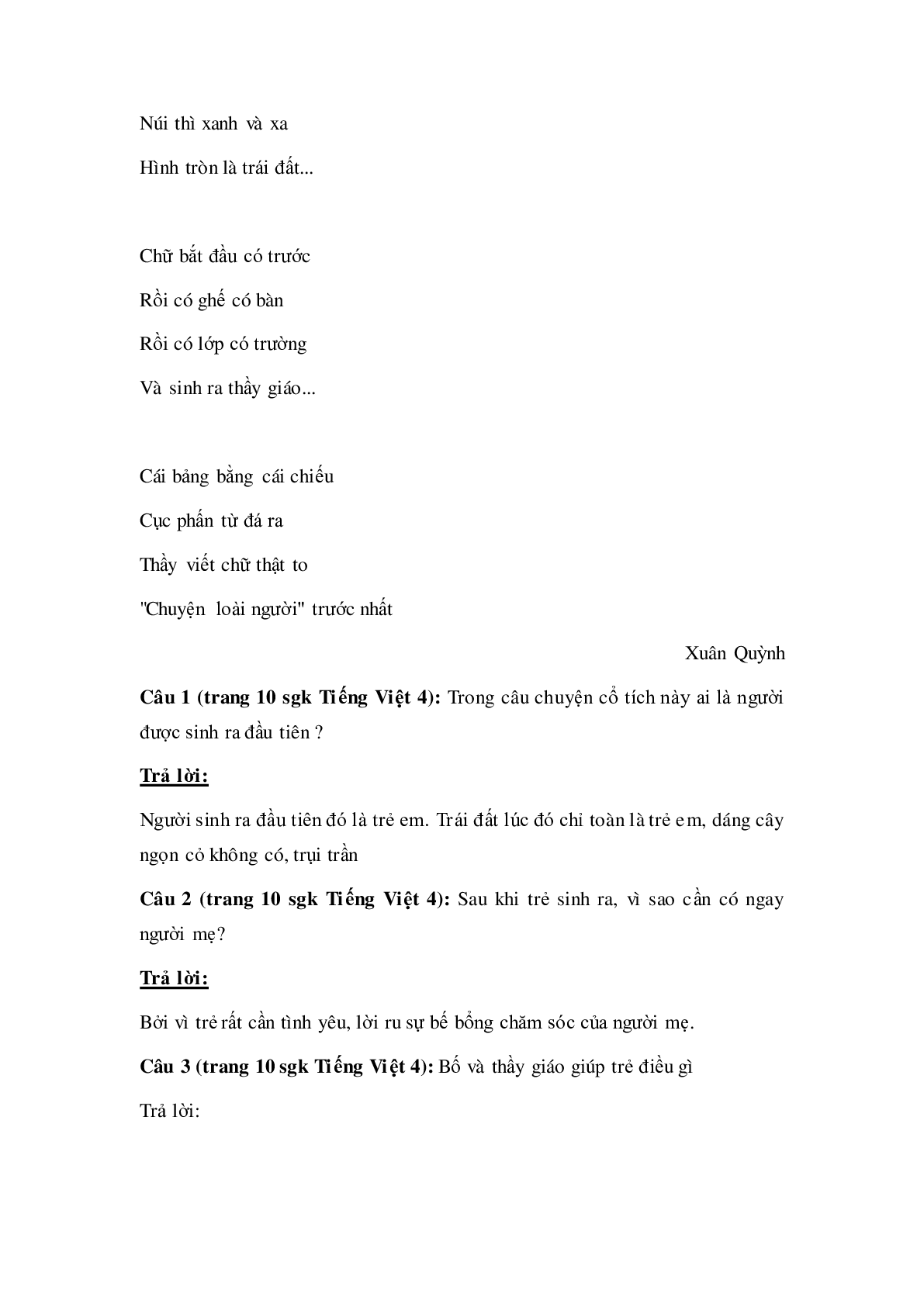 Soạn Tiếng Việt lớp 4: Tập đọc: Chuyện cổ tích về loài người mới nhất (trang 2)