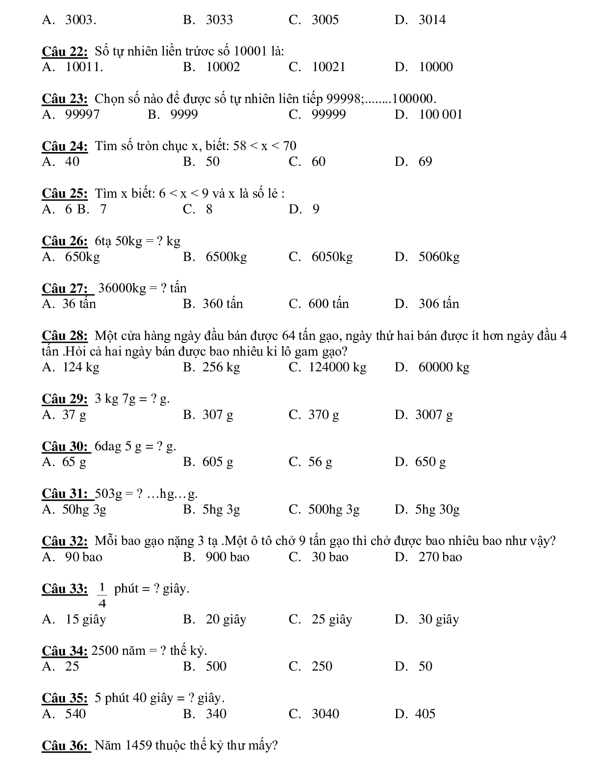 Ôn tập trắc nghiệm môn Toán lớp 4 có đáp án (trang 3)