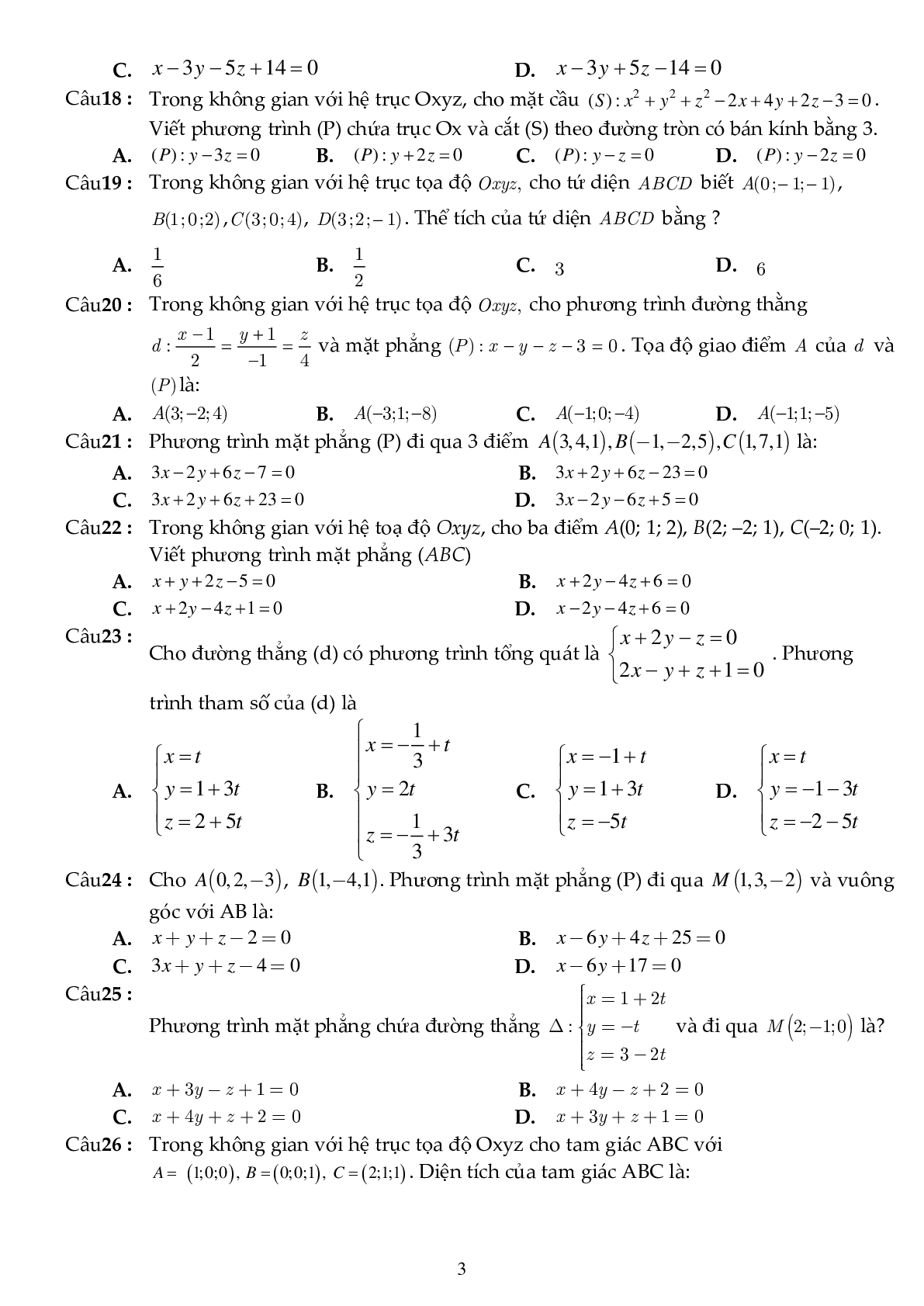 81 câu trắc nghiệm phương pháp tọa độ trong không gian - có đáp án (trang 3)