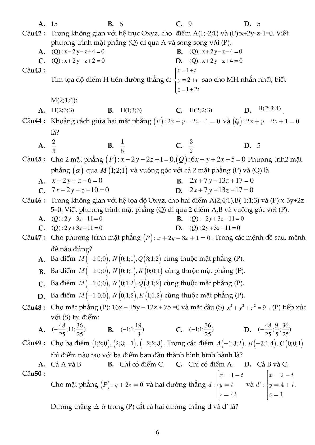 81 câu trắc nghiệm phương pháp tọa độ trong không gian - có đáp án (trang 6)