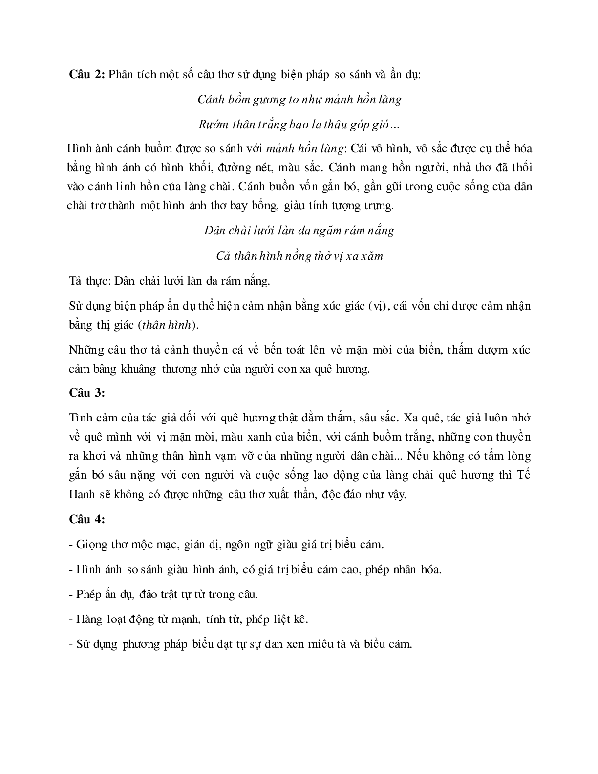 Soạn bài Quê hương (Tế Hanh) - ngắn nhất Soạn văn 8 (trang 2)