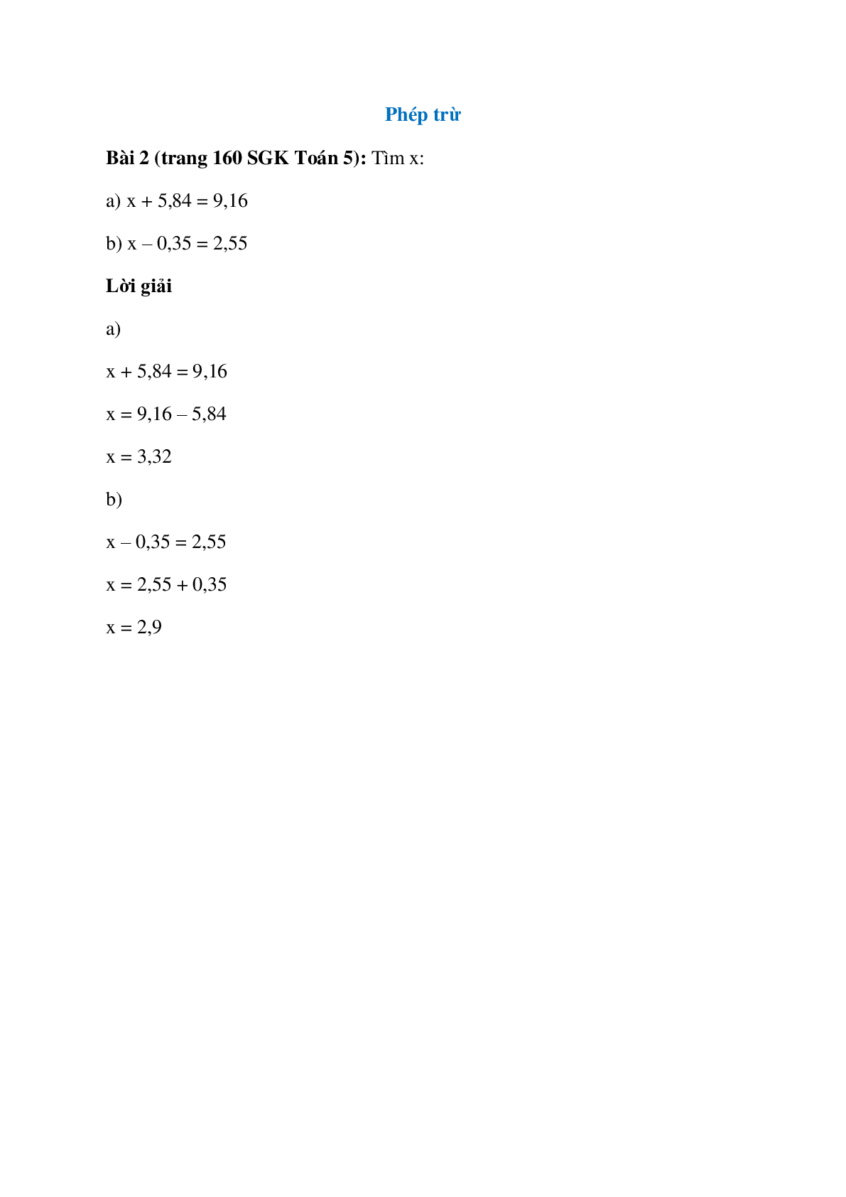 Tìm x: x + 5,84 = 9,16 (trang 1)