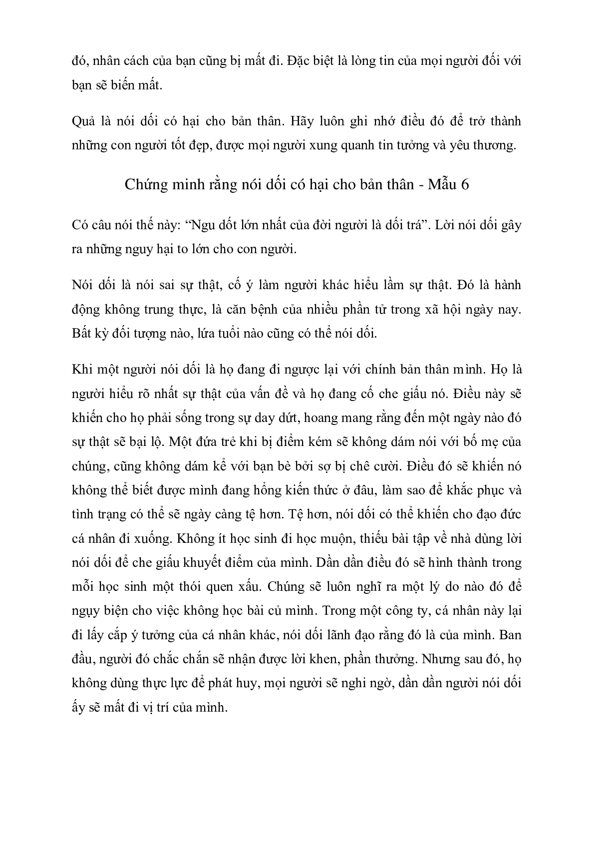 Bài văn mẫu Chứng minh rằng nói dối có hại cho bản thân môn Văn lớp 7 (15 mẫu ) (trang 10)