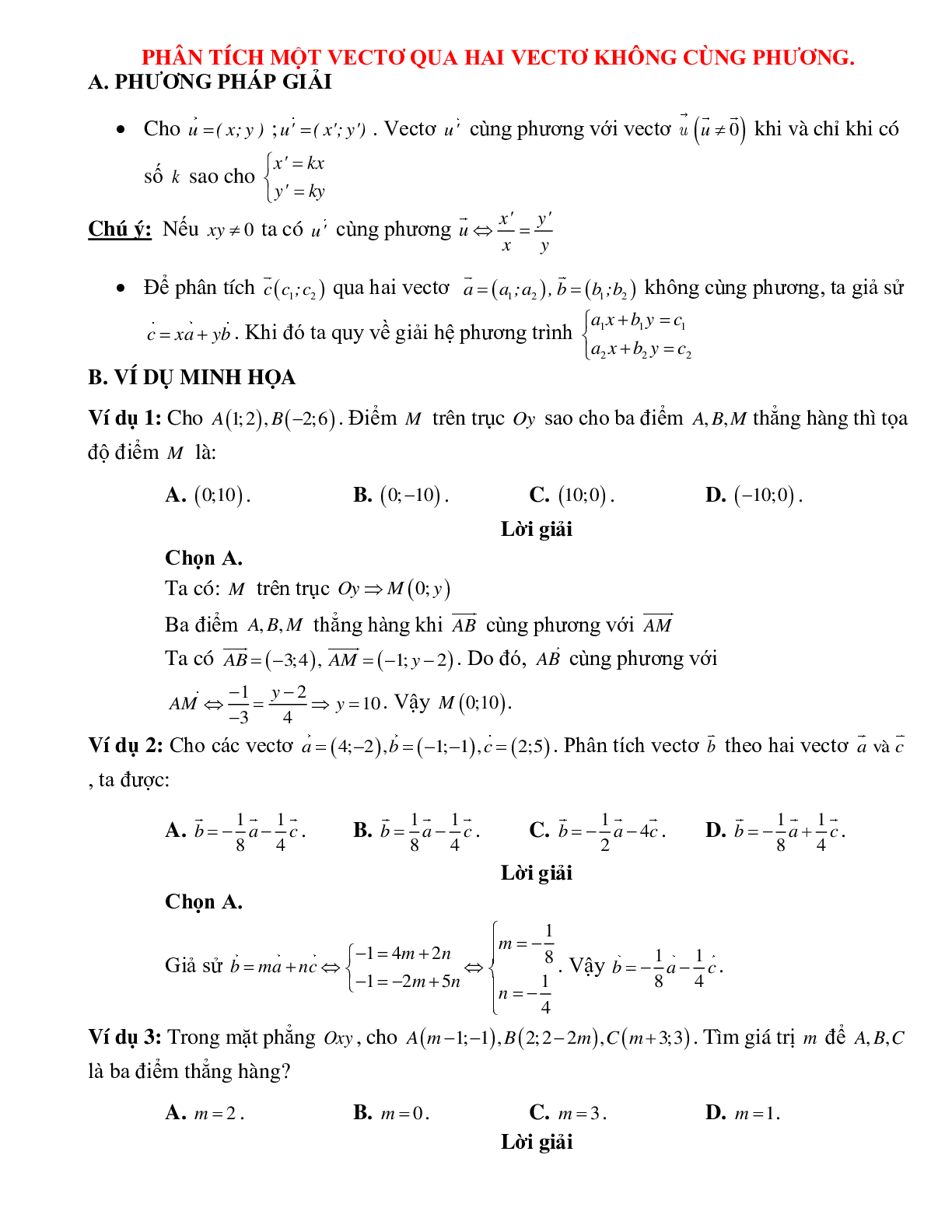 Bài tập tự luyện Phân tích một vectơ qua hai vectơ không cùng phương chọn lọc (trang 1)