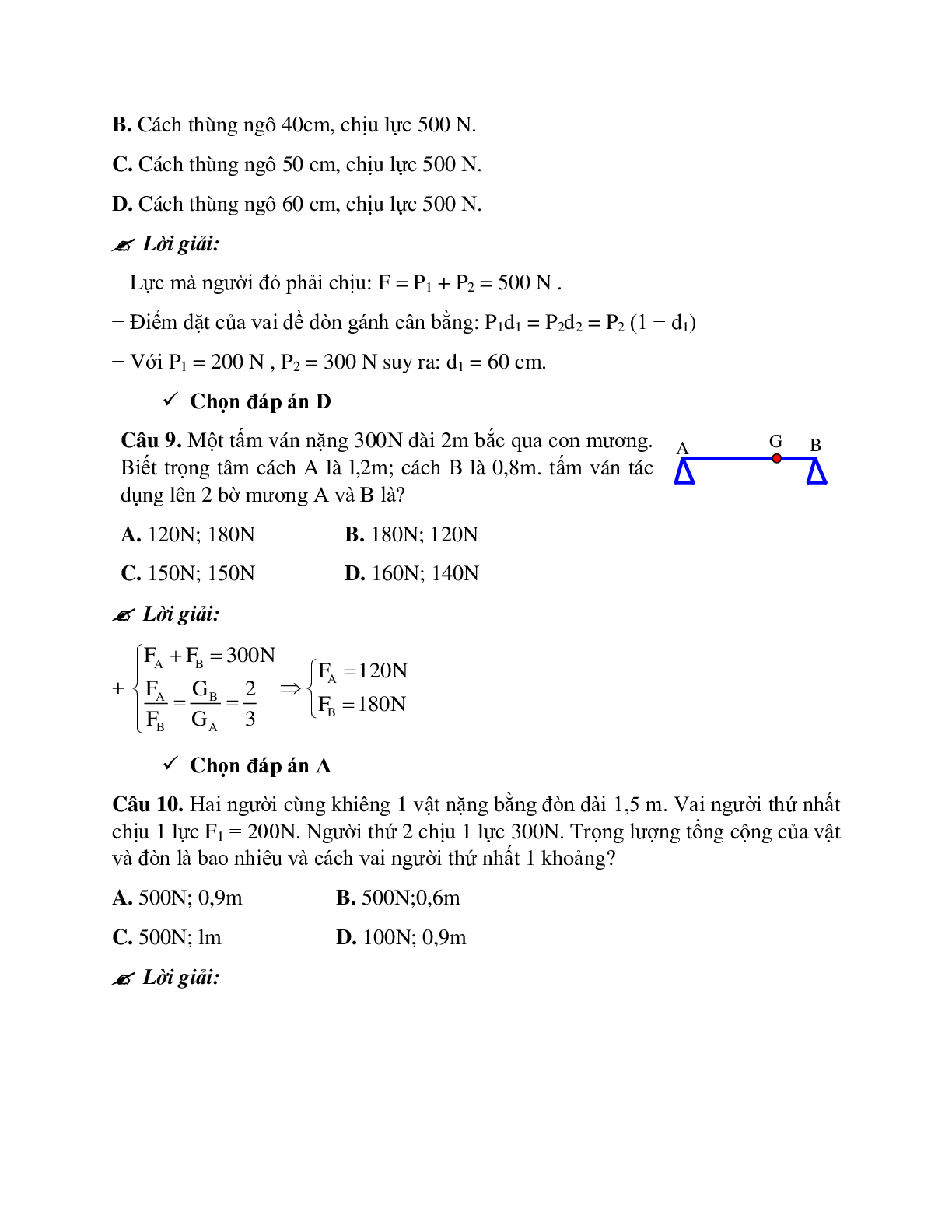Bài tập về tổng hợp hai lực và ba lực song song có lời giải chi tiết (trang 6)