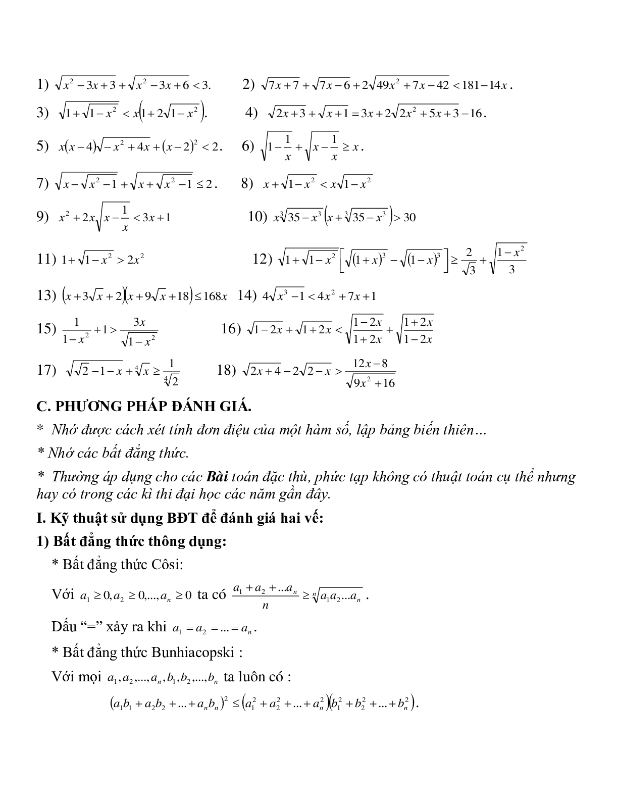 Các dạng Bất phương trình vô tỉ và cách giải (trang 10)