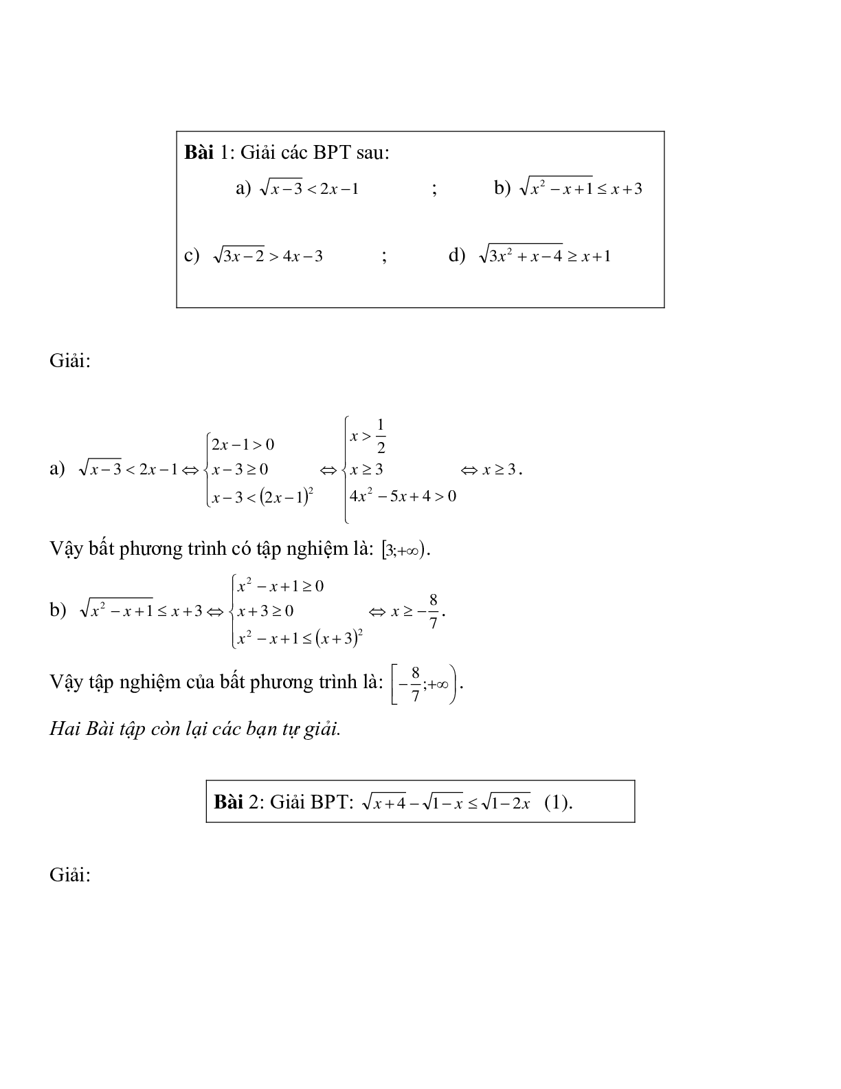 Các dạng Bất phương trình vô tỉ và cách giải (trang 2)
