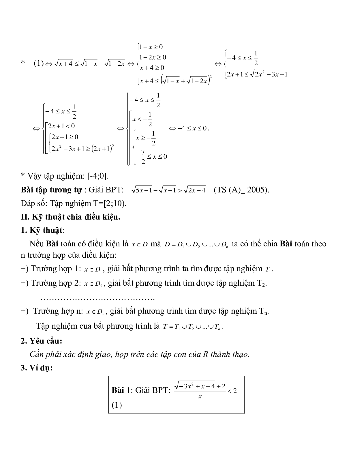 Các dạng Bất phương trình vô tỉ và cách giải (trang 3)