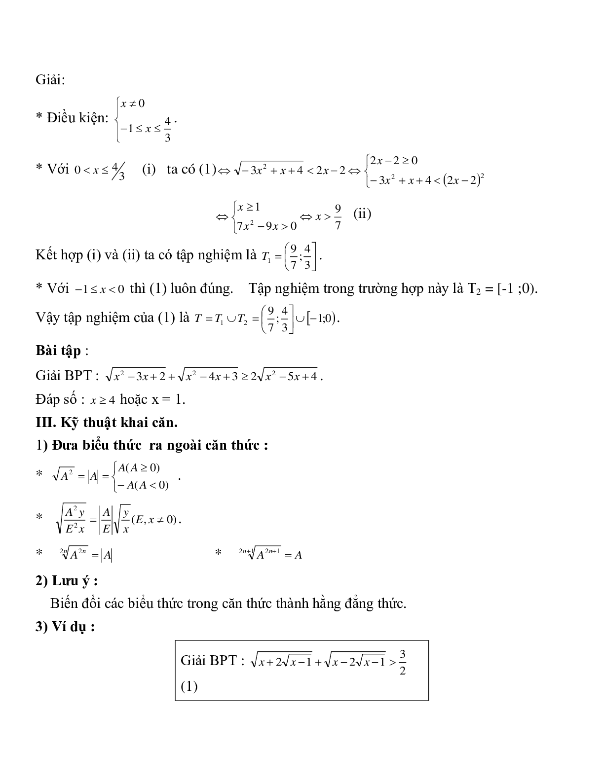 Các dạng Bất phương trình vô tỉ và cách giải (trang 4)