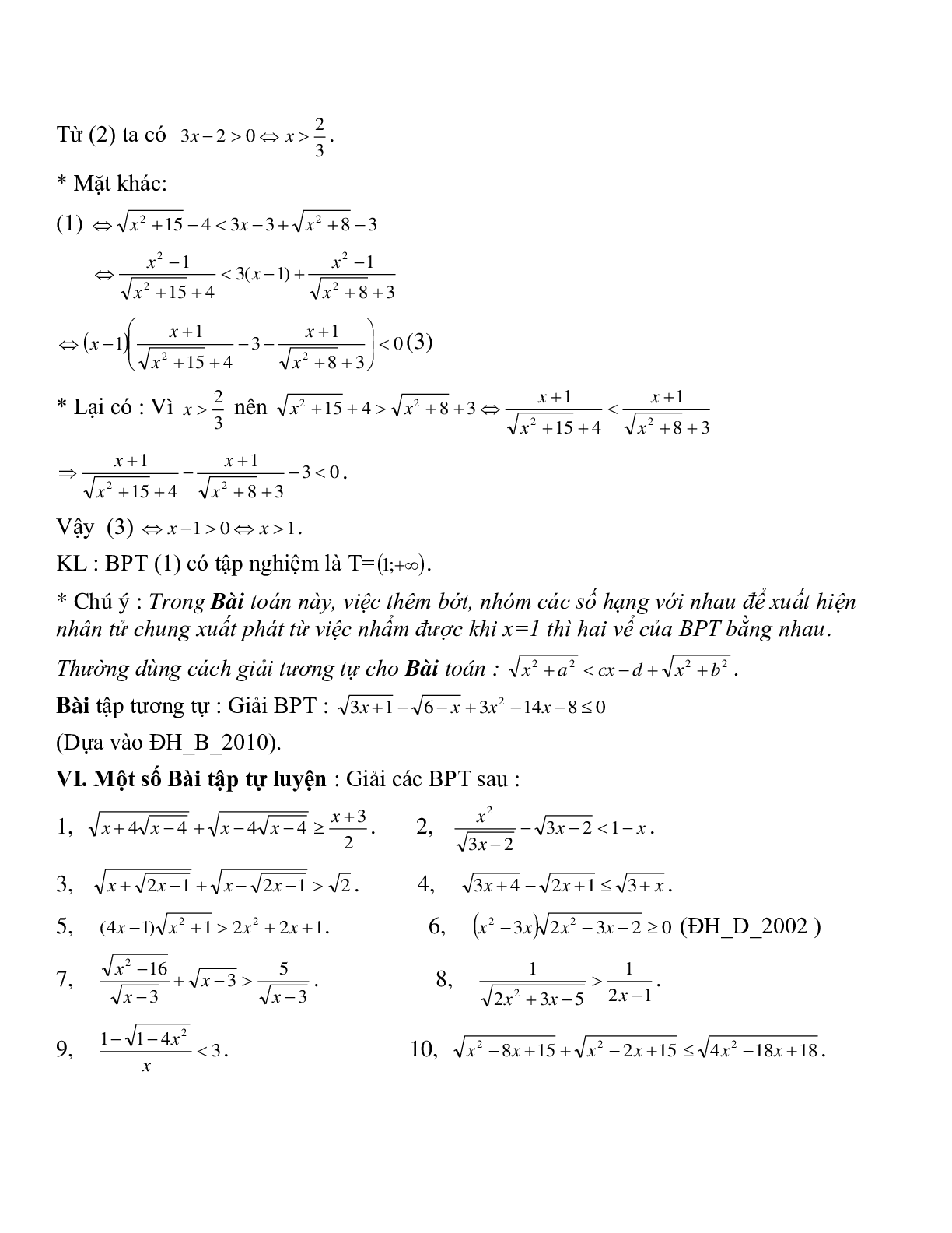 Các dạng Bất phương trình vô tỉ và cách giải (trang 7)