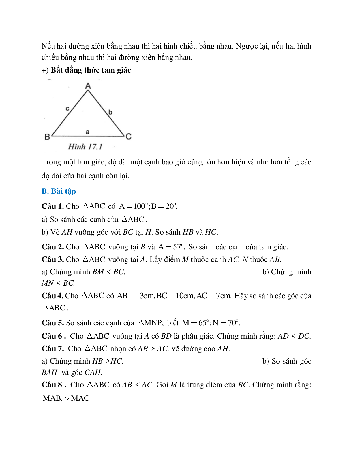 Cách giải Quan hệ giữa các yếu tố và bất đẳng thức tam giác (trang 2)