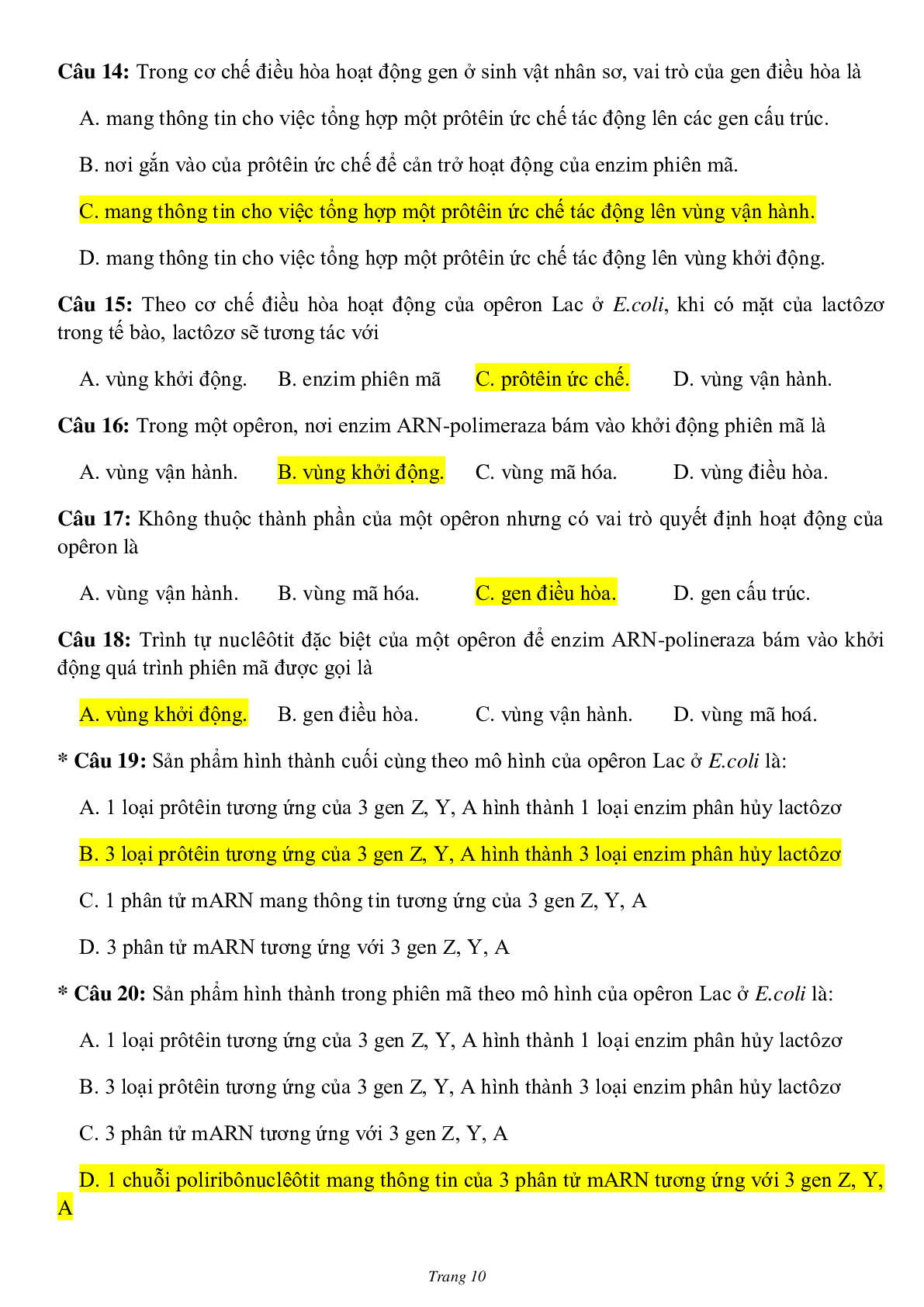 873 Bài tập trắc nghiệm Sinh học lớp 12 có đáp án 2023 (trang 10)