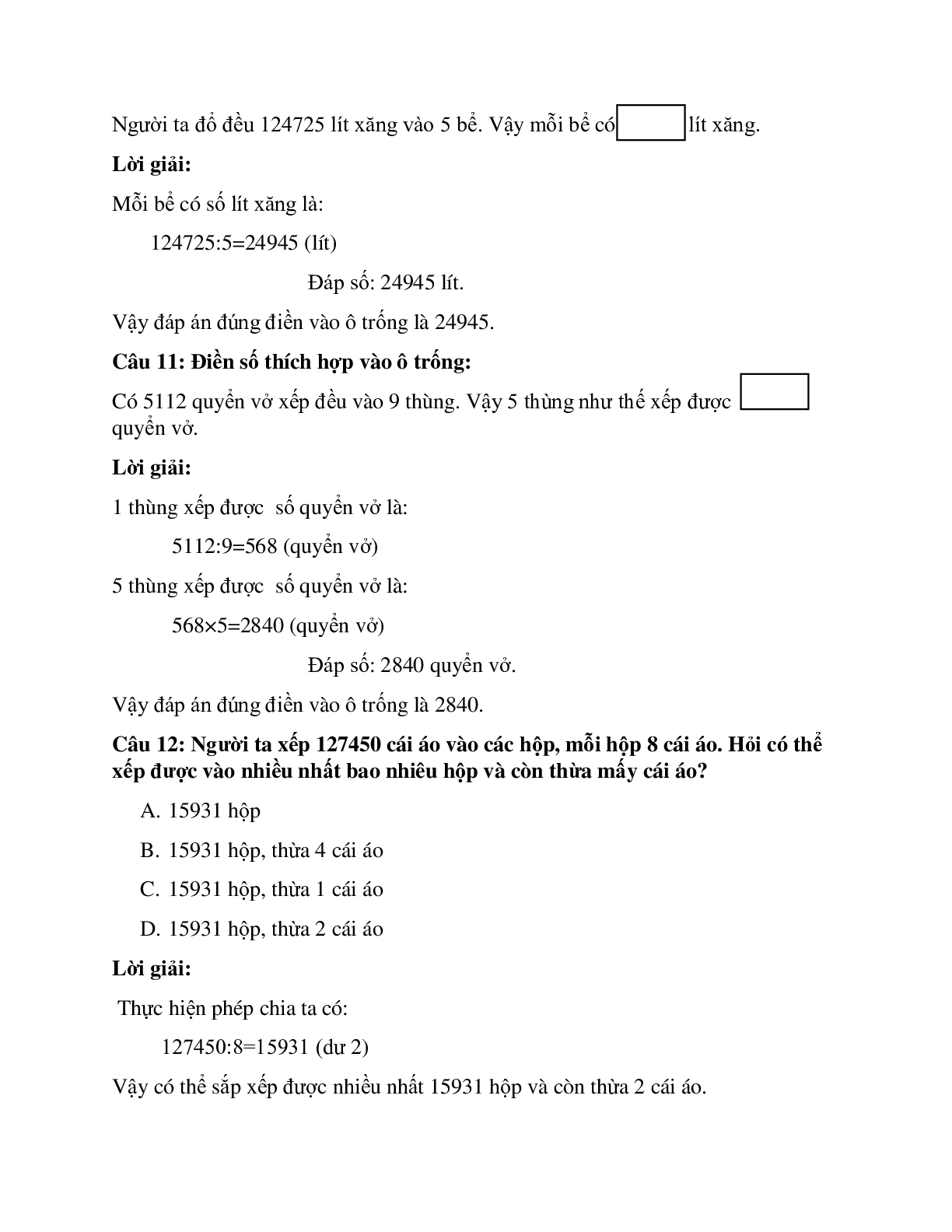 26 câu Trắc nghiệm Chia cho số có một chữ số có đáp án 2023 – Toán lớp 4 (trang 5)