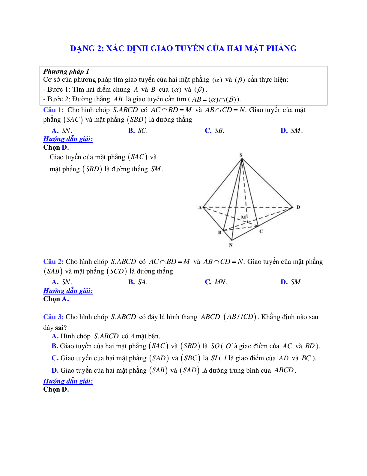 Cách xác định giao tuyến của hai mặt phẳng (trang 1)