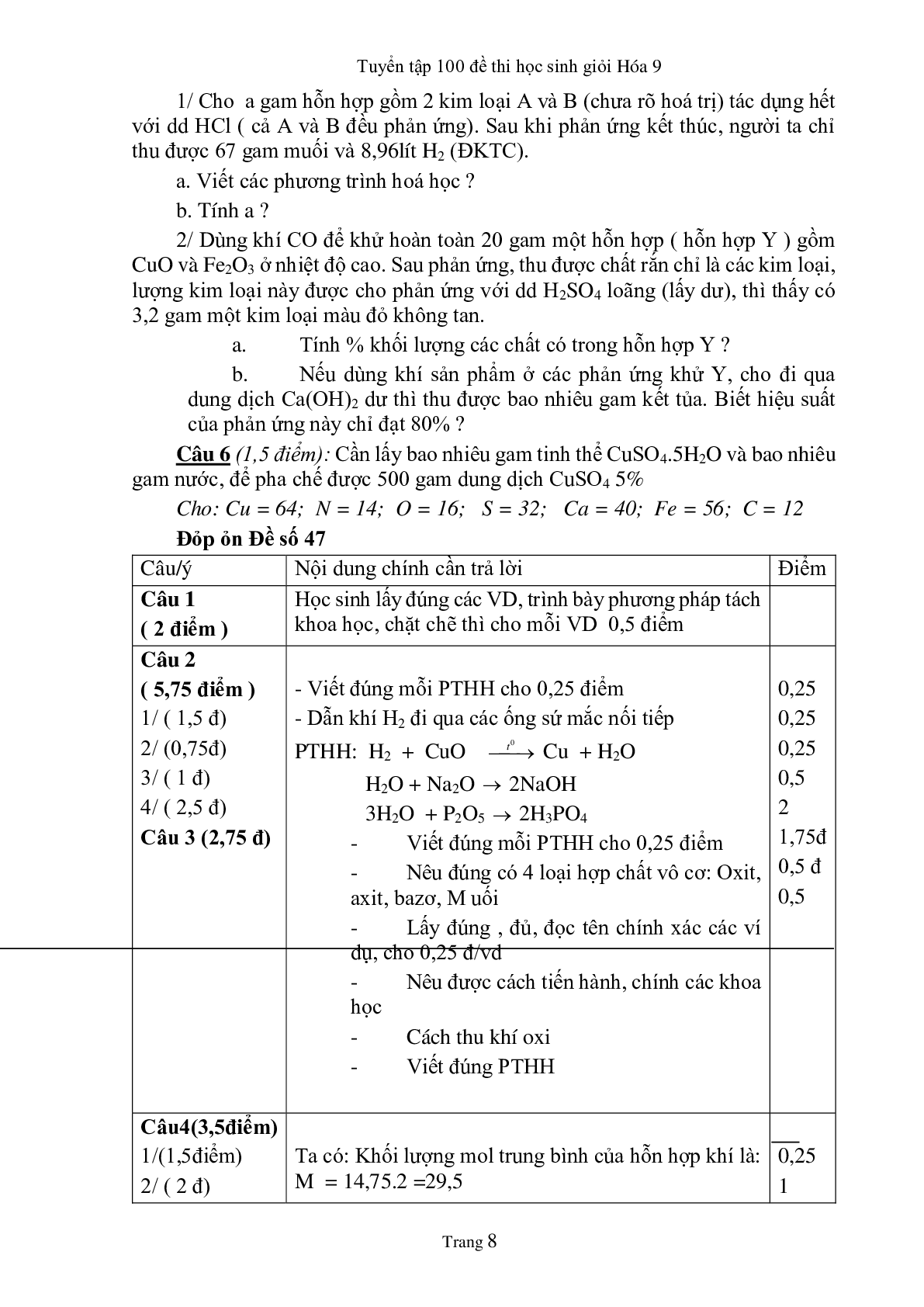 Bộ 35 đề thi HSG môn Hóa học 9 năm 2022 có đáp án, chọn lọc (trang 8)