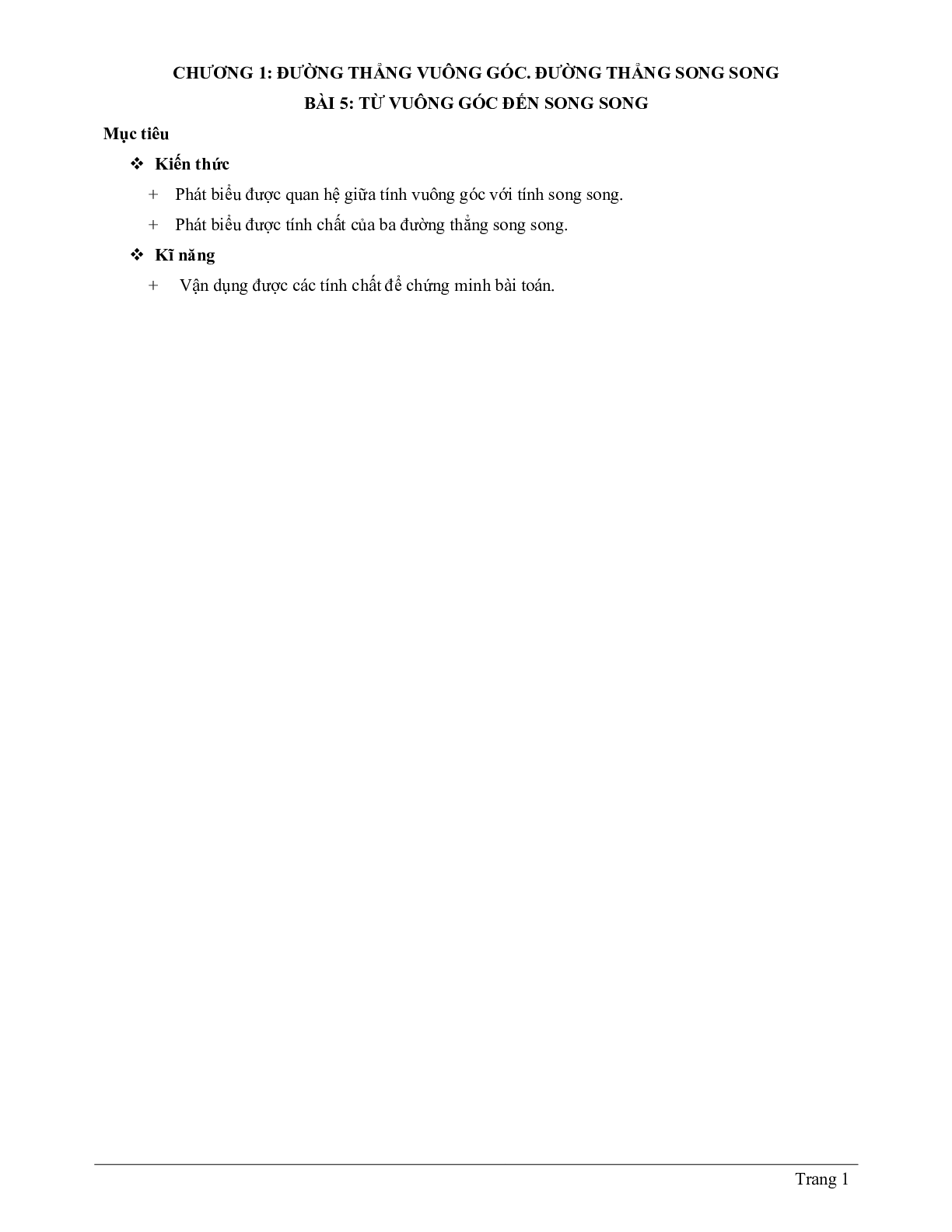 Lý thuyết Toán 7 có đáp án: Từ vuông góc đến song song (trang 1)