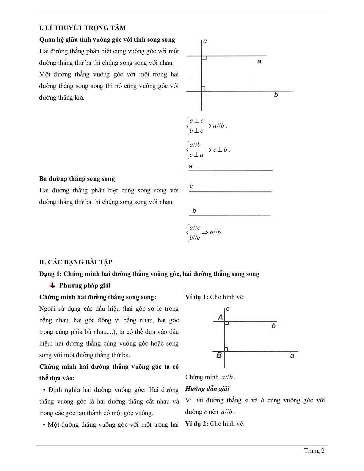 Lý thuyết Toán 7 có đáp án: Từ vuông góc đến song song (trang 2)