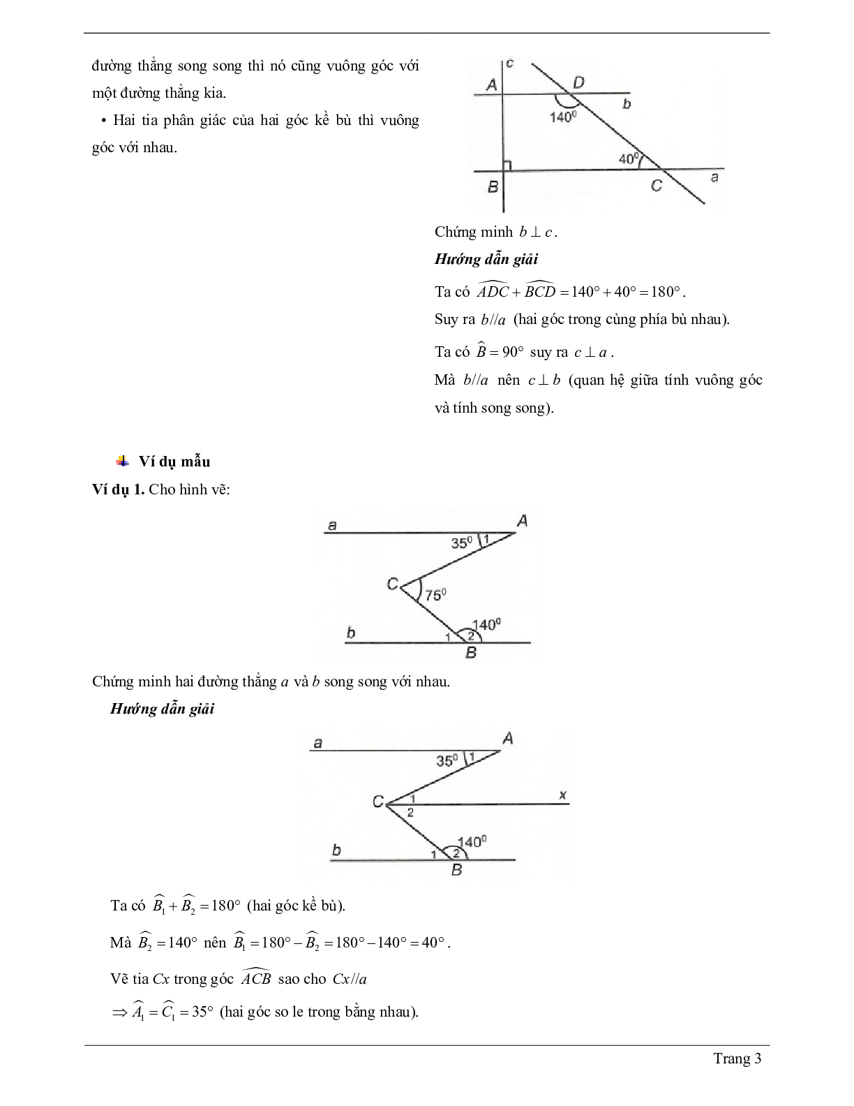 Lý thuyết Toán 7 có đáp án: Từ vuông góc đến song song (trang 3)