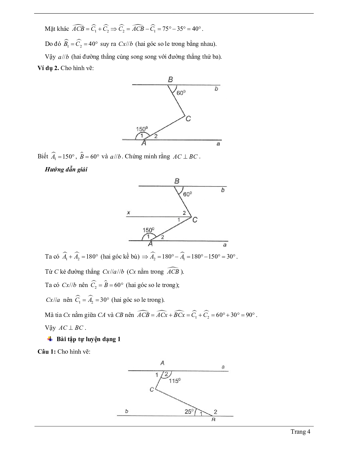Lý thuyết Toán 7 có đáp án: Từ vuông góc đến song song (trang 4)
