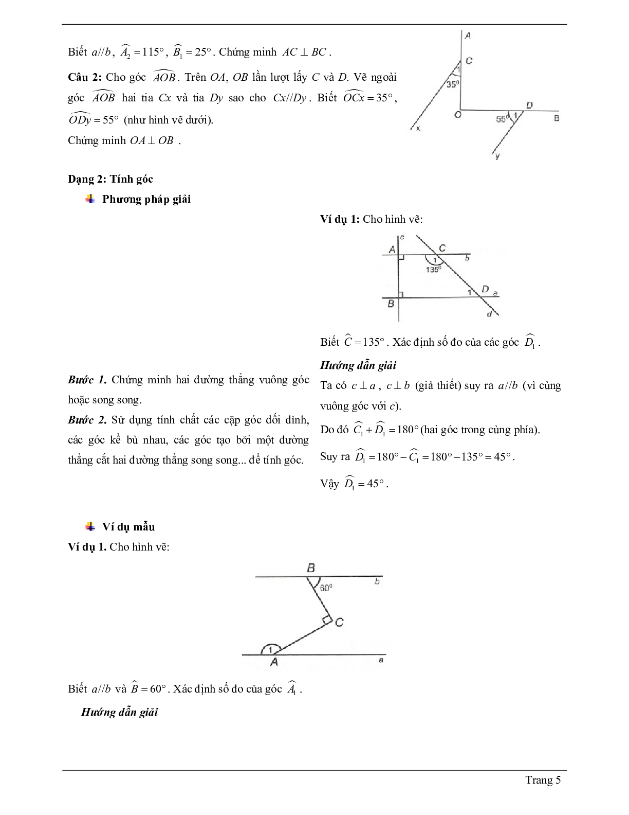 Lý thuyết Toán 7 có đáp án: Từ vuông góc đến song song (trang 5)