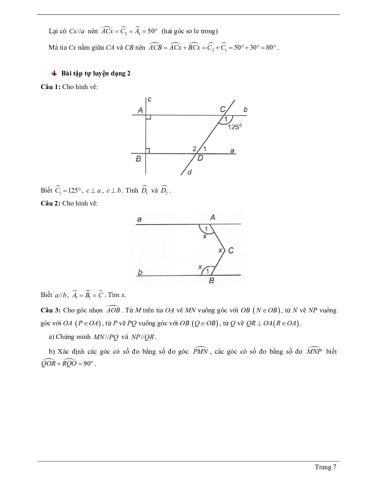 Lý thuyết Toán 7 có đáp án: Từ vuông góc đến song song (trang 7)