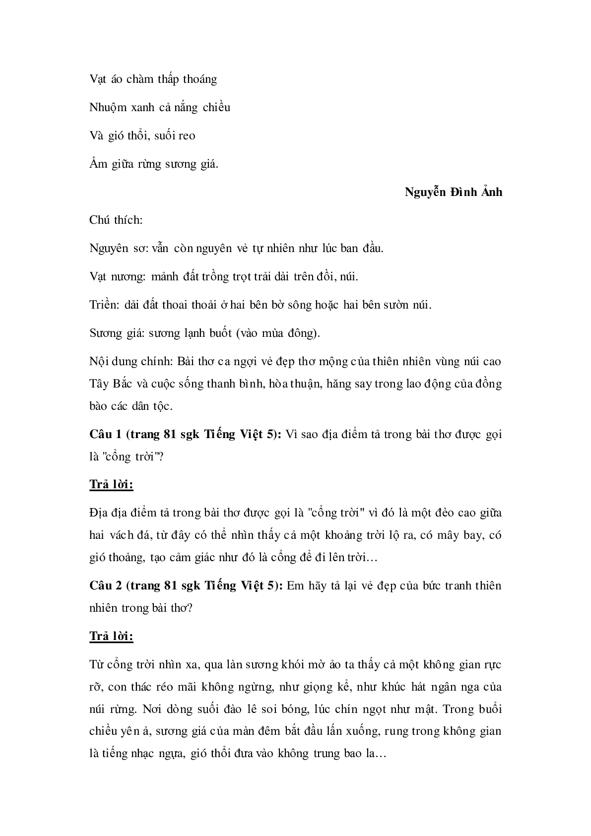 Soạn Tiếng Việt lớp 5: Tập đọc: Trước cổng trời mới nhất (trang 2)
