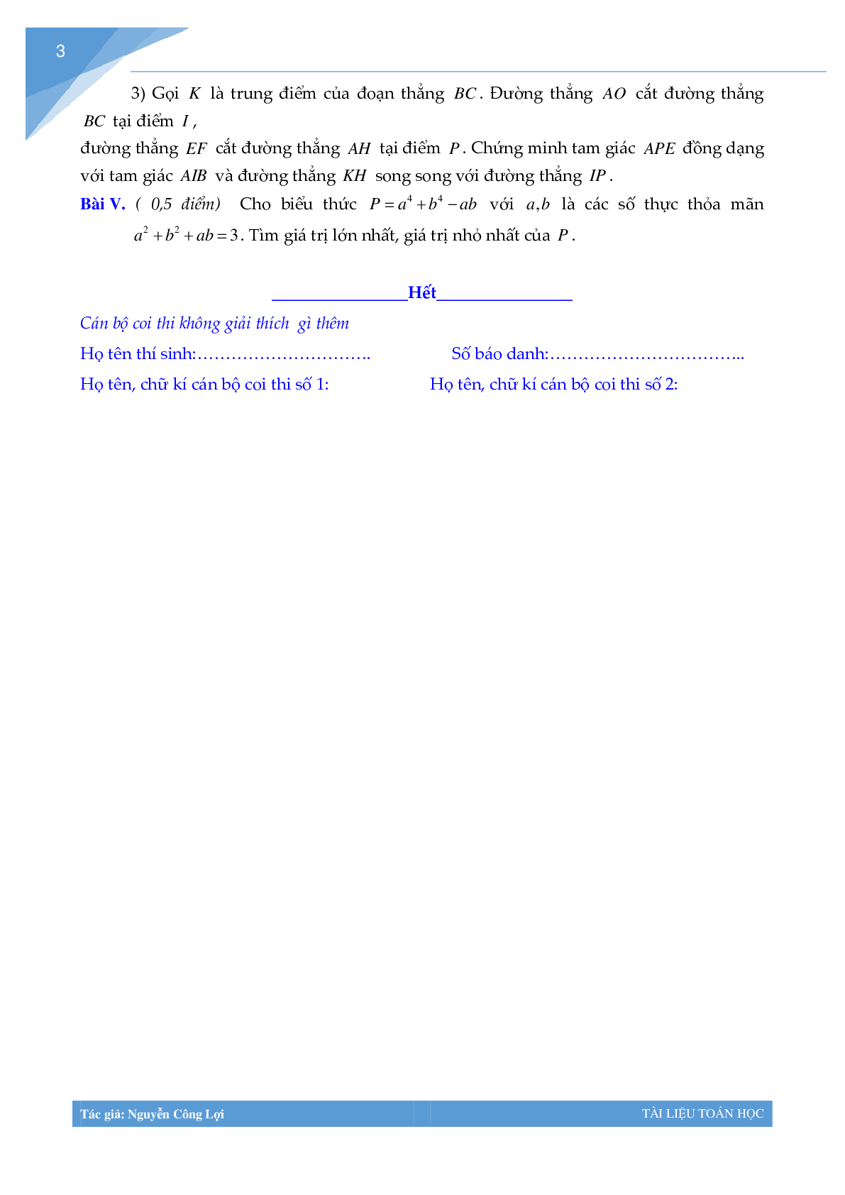 Tuyển tập đề thi vào lớp 10 môn toán Thành phố Hà Nội (trang 2)