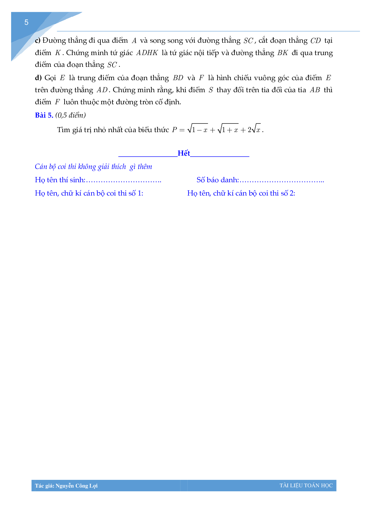 Tuyển tập đề thi vào lớp 10 môn toán Thành phố Hà Nội (trang 4)