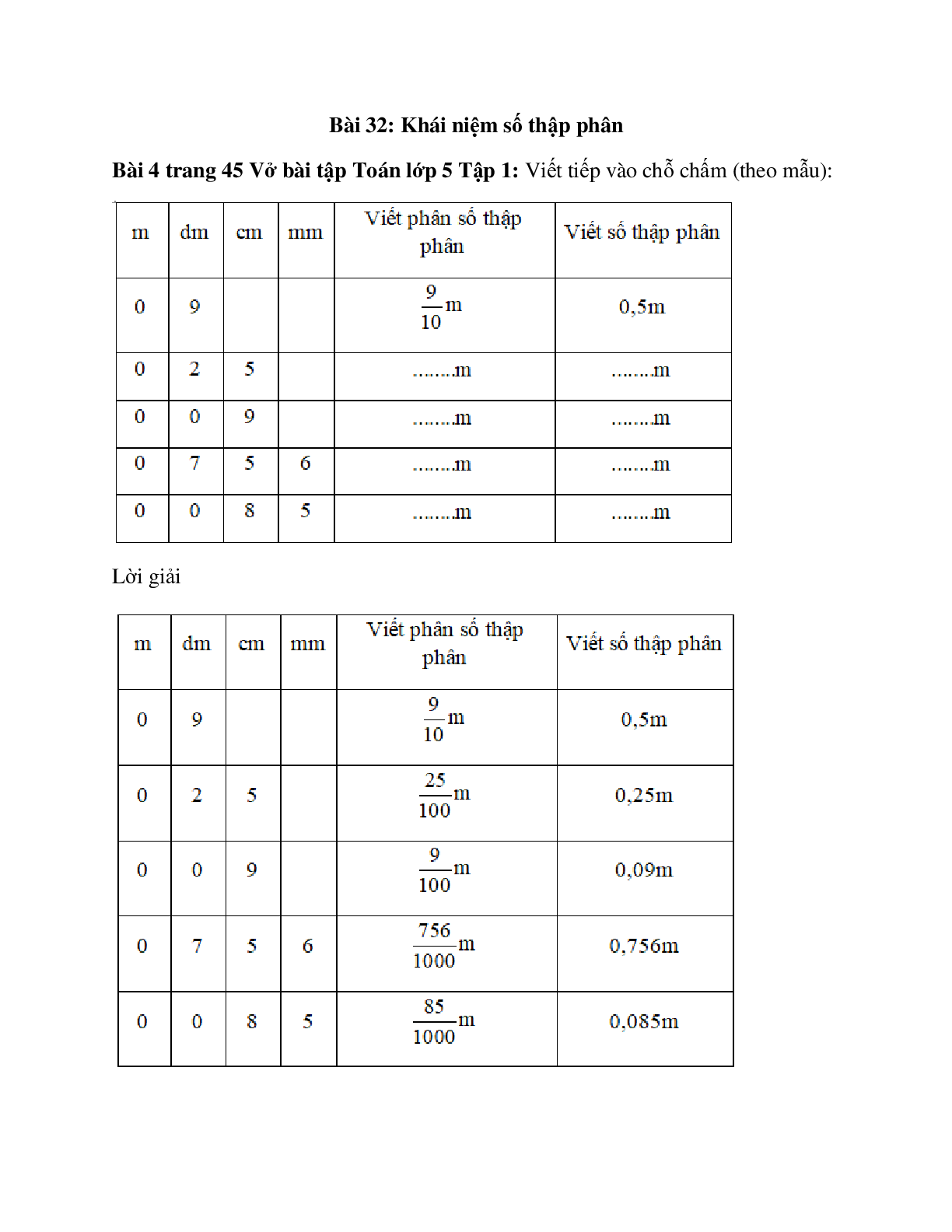 Viết tiếp vào chỗ chấm (theo mẫu) Bài 4 trang 45 Vở bài tập Toán lớp 5 Tập 1 (trang 1)