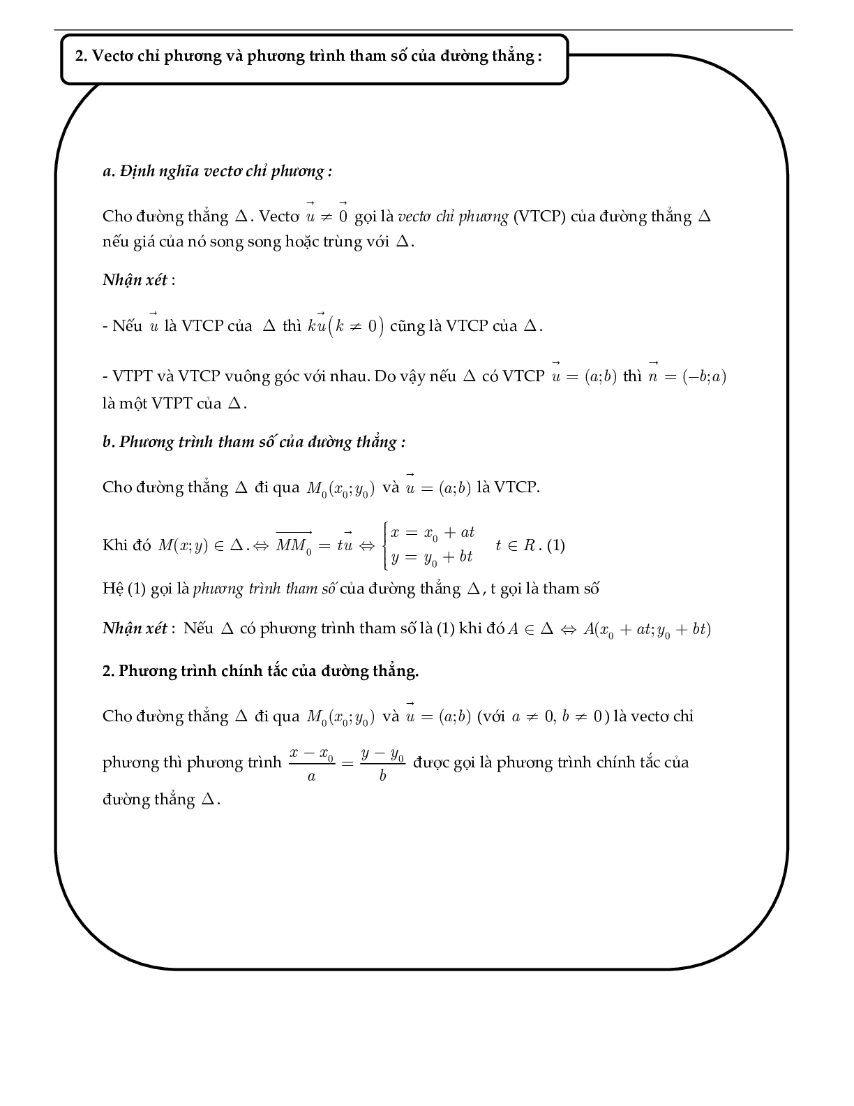 Phương trình đường thằng Toán lớp 10 (trang 2)