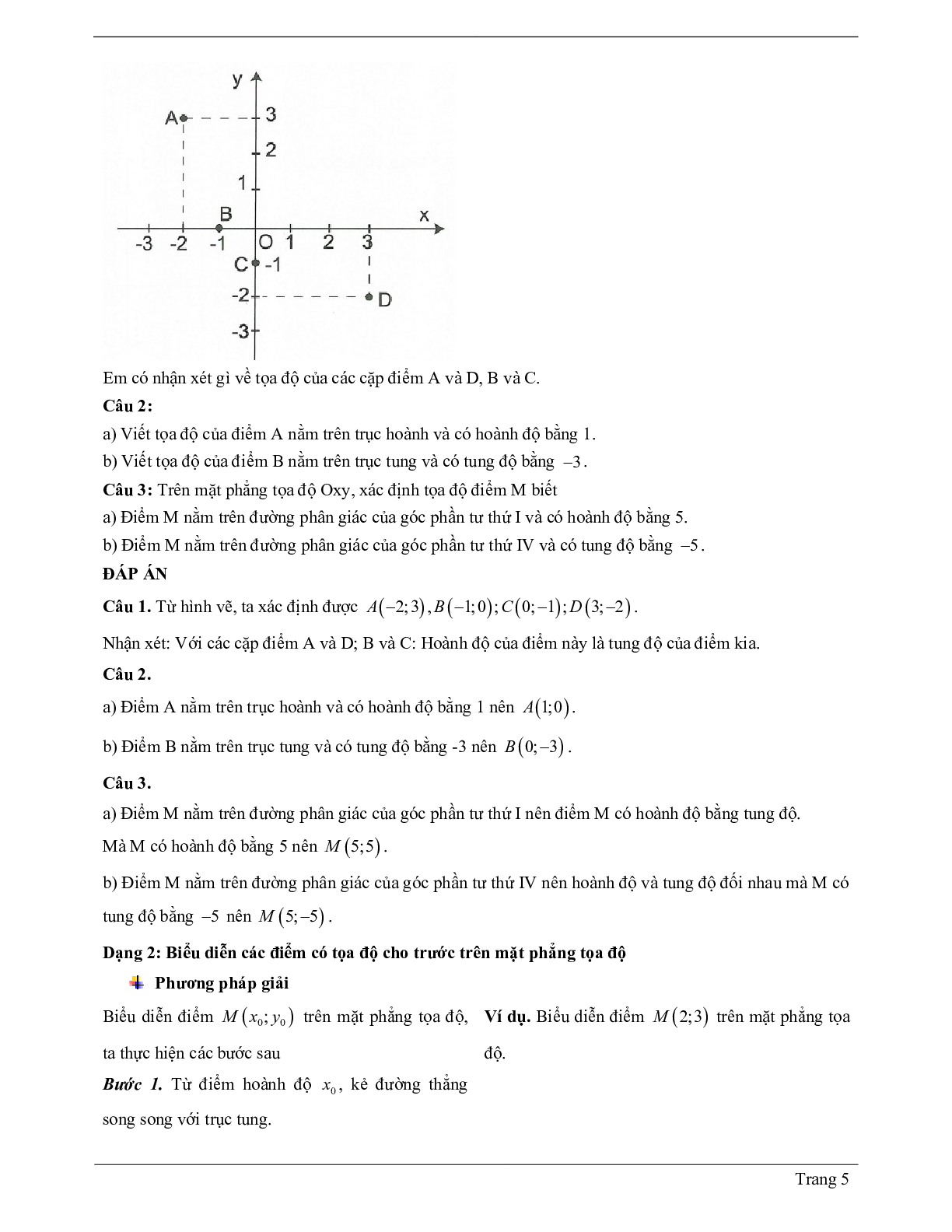 Lý thuyết Toán 7 có đáp án: Mặt phẳng tọa độ (trang 5)