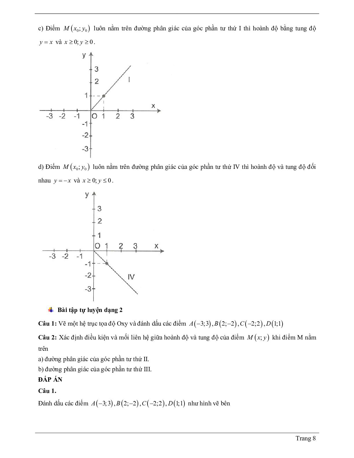 Lý thuyết Toán 7 có đáp án: Mặt phẳng tọa độ (trang 8)
