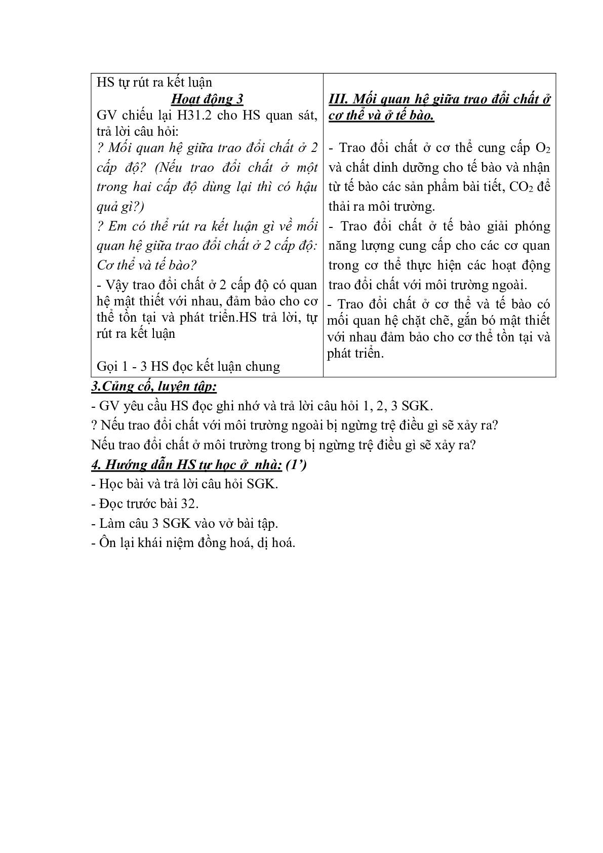 Giáo án Sinh học 8 Bài 31: Trao đổi chất mới, chuẩn nhất (trang 3)