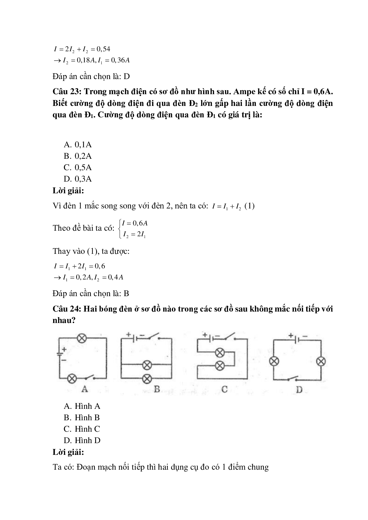 Trắc nghiệm Cường độ dòng điện và hiệu điện thế có đáp án – Vật lí lớp 7 (trang 10)