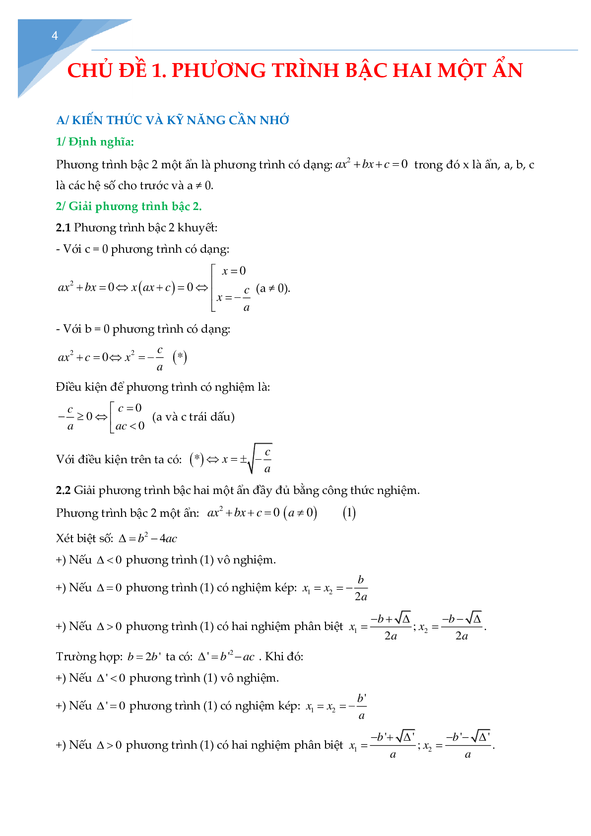 Phương trình bậc hai và ứng dụng của định lí Vi-ét (trang 4)