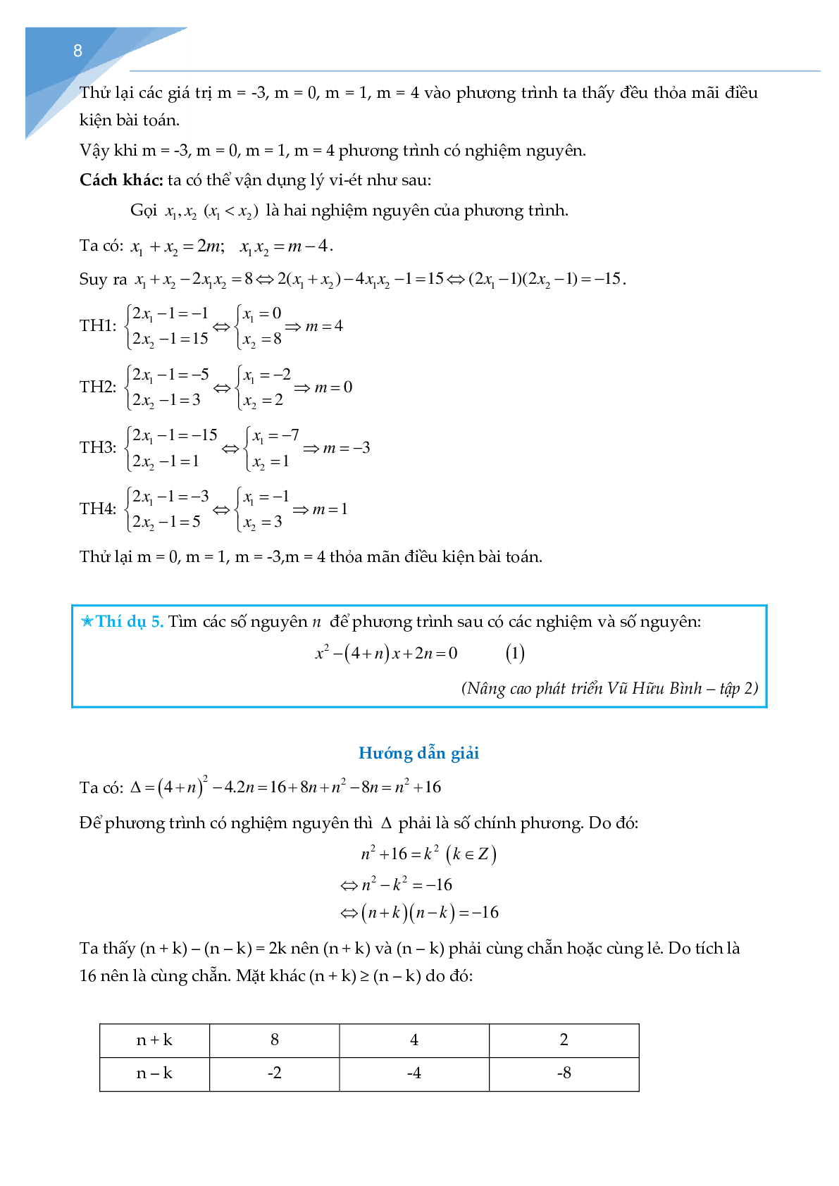 Phương trình bậc hai và ứng dụng của định lí Vi-ét (trang 8)