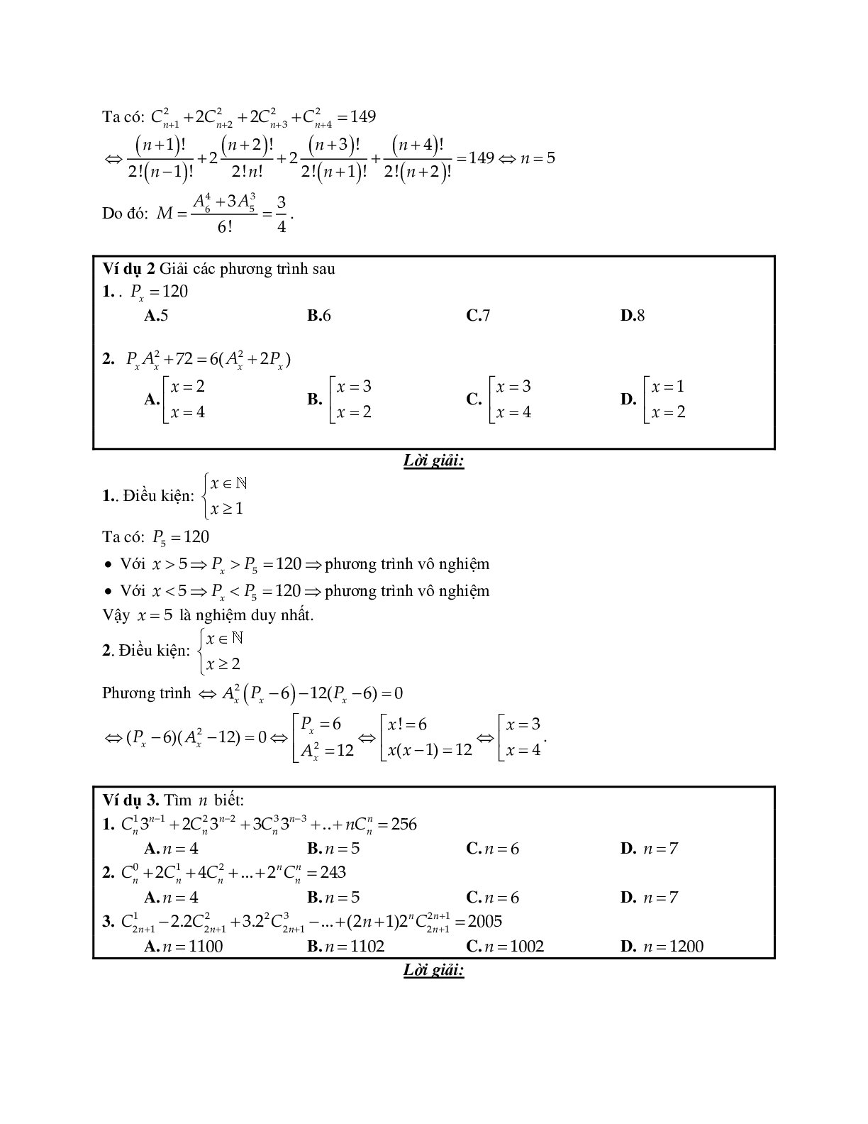 Cách làm bài giải phương trình – bất phương trình tổ hợp chọn lọc (trang 2)