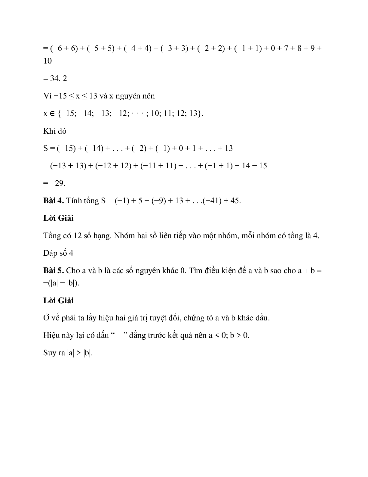 Những bài tập thường gặp về Cộng hai số nguyên cùng dấu chọn lọc (trang 5)